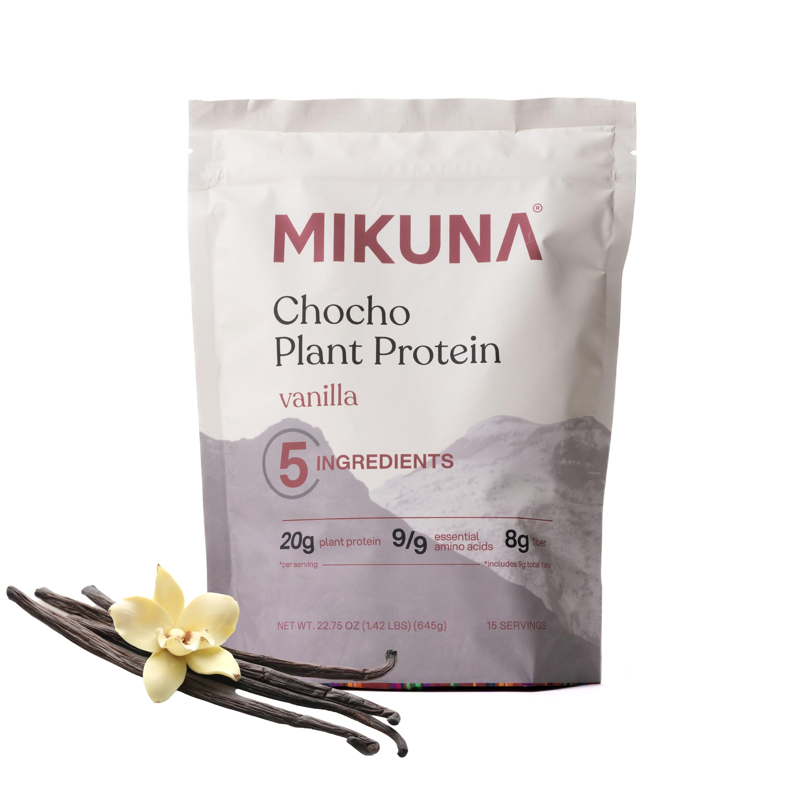 Mikuna Chocho Plant Protein Powder, Vanilla - 20g Protein, 8g Fiber - Third-Party Tested, Vegan, Lectin Free - 15 Servings