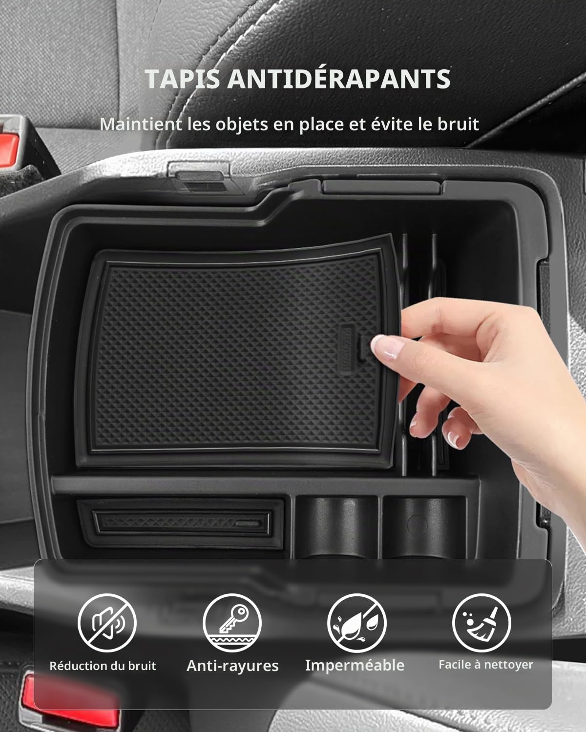 (2 Pièces Boîtes Rangement Accoudoir pour Hyundai Kona 2024 2025 | Organiseur Console Centrale avec Tapis Antidérapants, Matériel ABS, Kona SX2 ICEV / EV / Hybrid Accessoires
