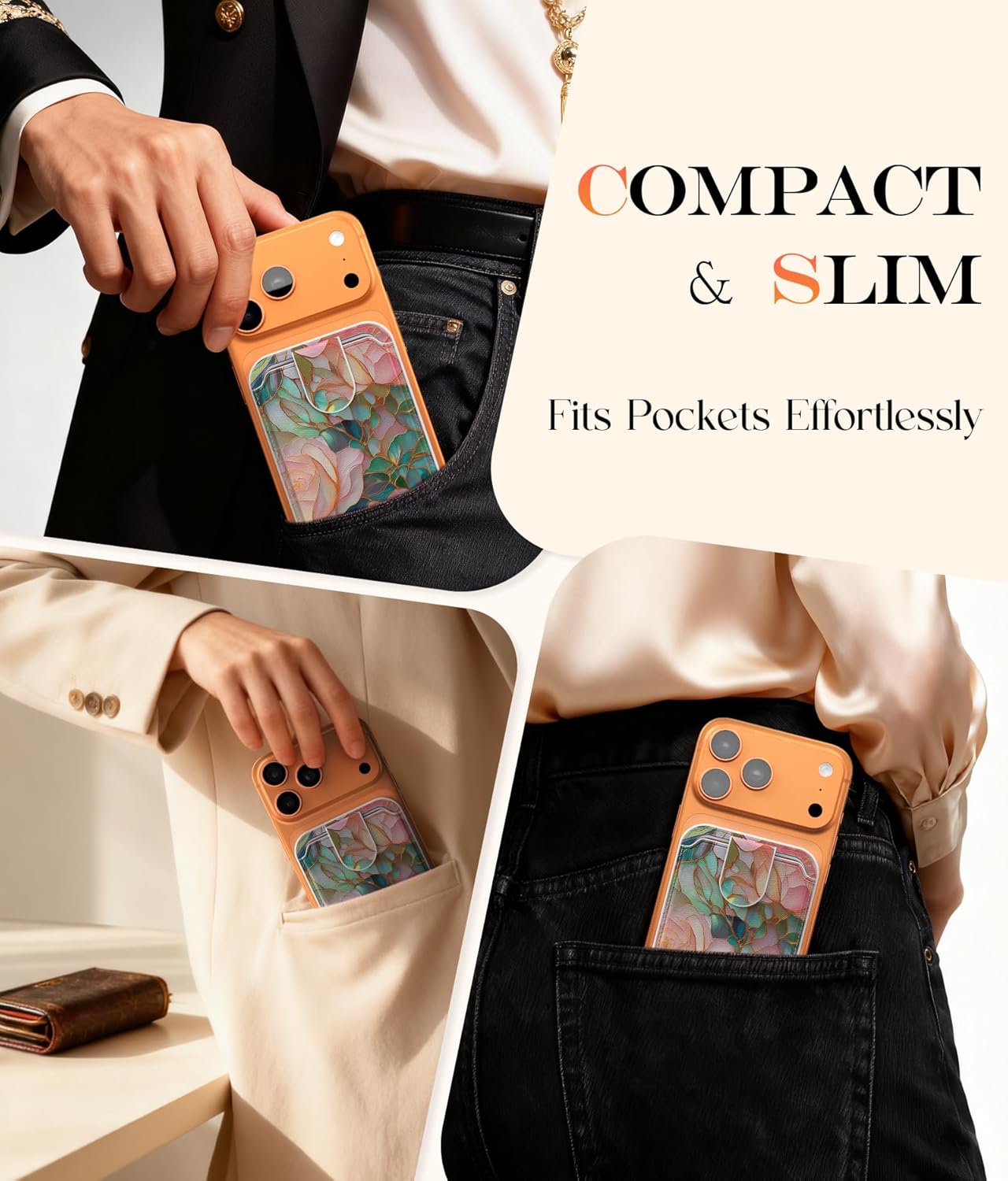 DEENAKIN for MagSafe Wallet,3 Card Holder With RFID Blocking, Slim Magnetic Wallet for iPhone 17/16/15/14/13/12/11 Series with Cute Trendy Floral Designs for Women/Girls, Blooming Pink Rose - Image 5