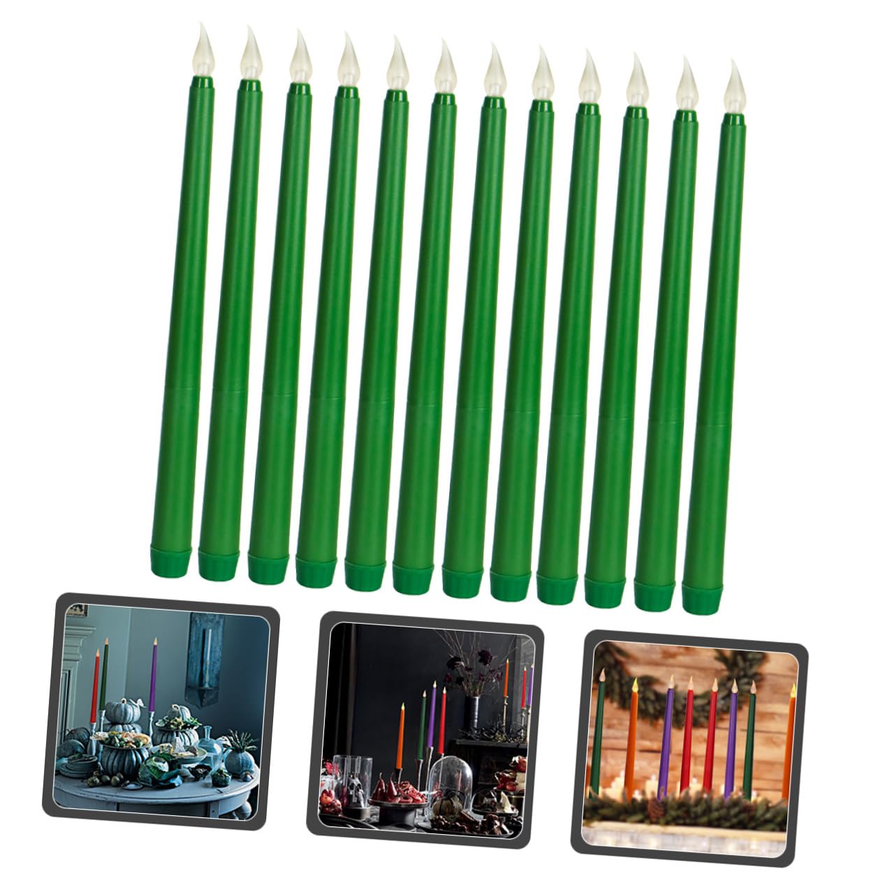 ABOOFAN 12 Pezzi Candele LED senza Fiamma Verdi, Alimentate a Batteria, Realizzate in Pp e Led, Perfette per Decorazioni su Bancone e Scrivania