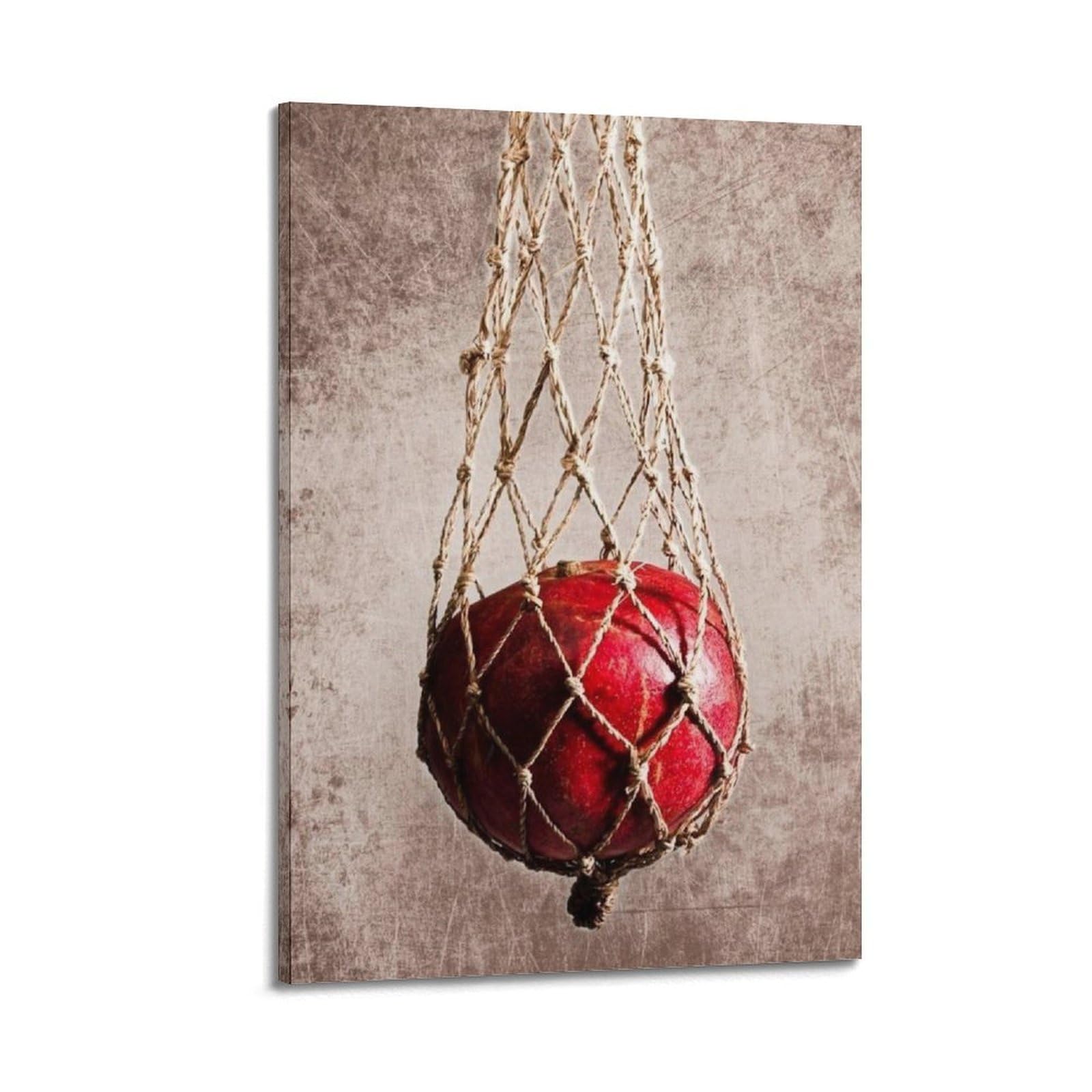 Granatapfel im Netzbeutel Wandkunst, Retro-Druck, Obstposter, altmodisches Leinwandbild, klassische Dekoration für Wohnzimmer, Schlafzimmer, Arbeitszimmer, Poster, dekorative Malerei, Leinwand