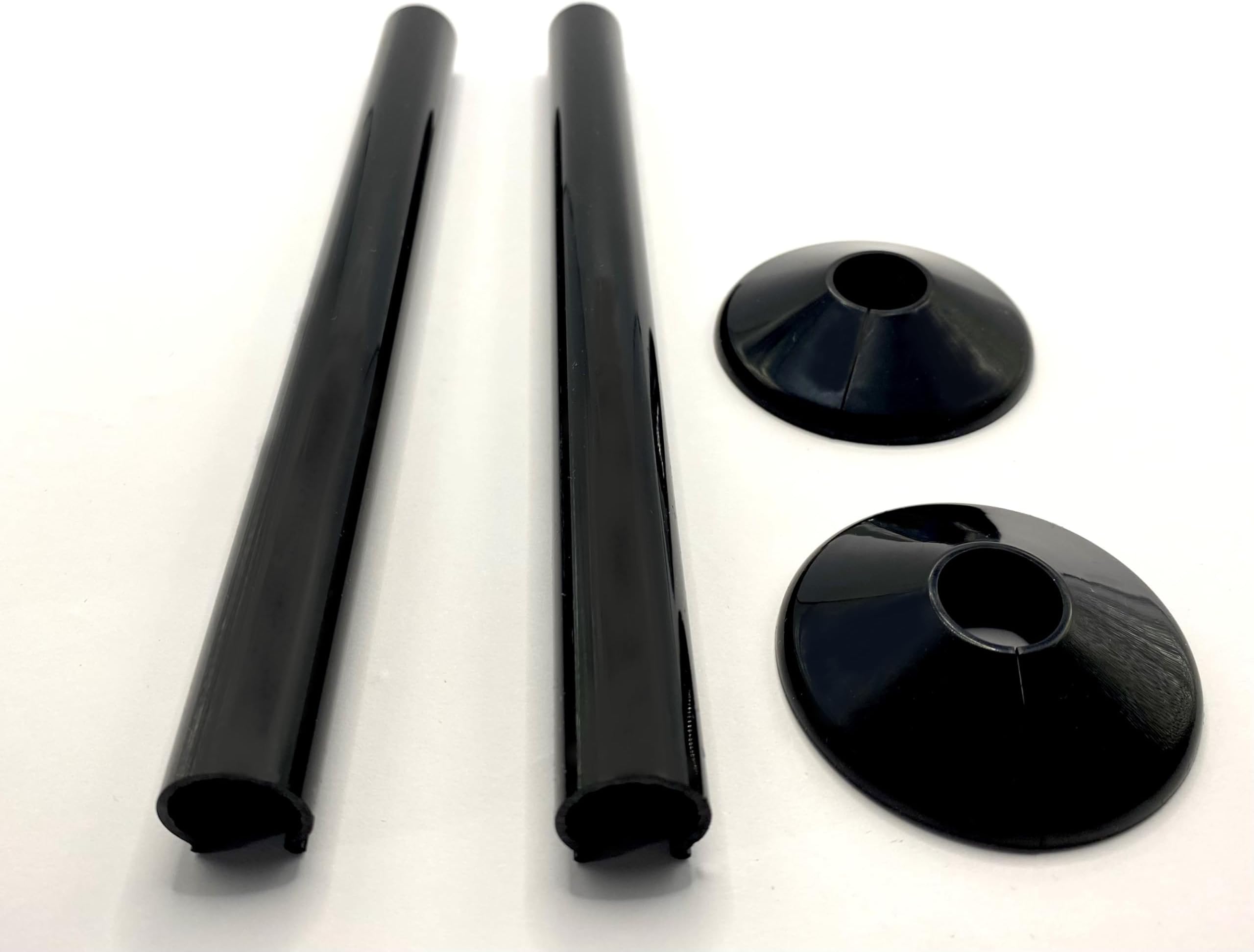 Black Radiator Pipe Covers SnapFit 2 Pack 200mm Long 15mm Pipe Central Heating Clip On Covers Snappit (Black)
