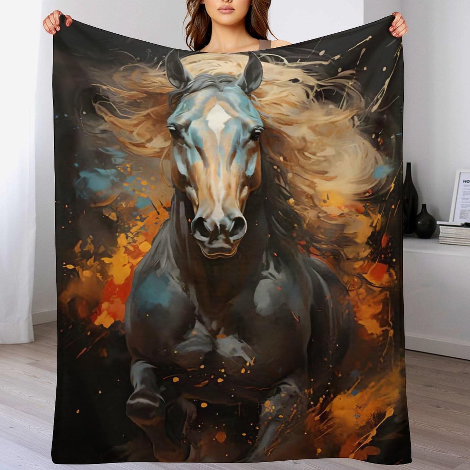 Manta de franela de caballo de 150x200 cm como colcha ligera para el sofá