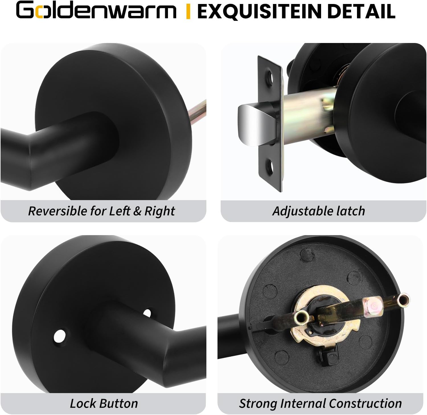 Goldenwarm Black Door Handles Interior, Matte Black Closet Door Handle Indoor, Black Passage Door Lever for Hall and Closet, Zinc Alloy, 6 Pack