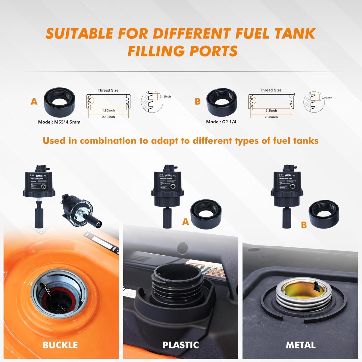 GENMAX 12V DC Electric Fuel Pump with Auto Start-Stop Sensor, auto Liquid Transfer Pump for E15, E85, Gas, Diesel & More，with Overfill Protection(GMEFP-PLUS)