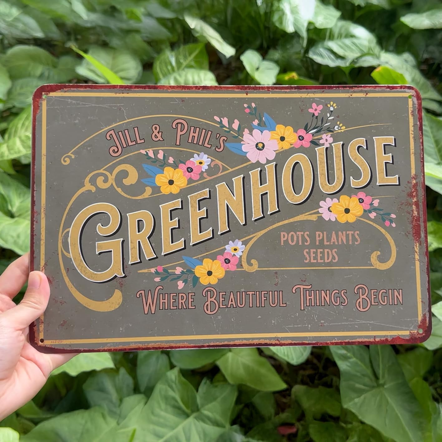 Personalized Greenhouse Metal Sign - Custom Name Potting Shed Vintage Retro Tin Sign, Girl Garden Decor Plaque, Gifts For Woman, Perfect for Home Garden Greenhouse Living Room Bedroom Outdoor Decor