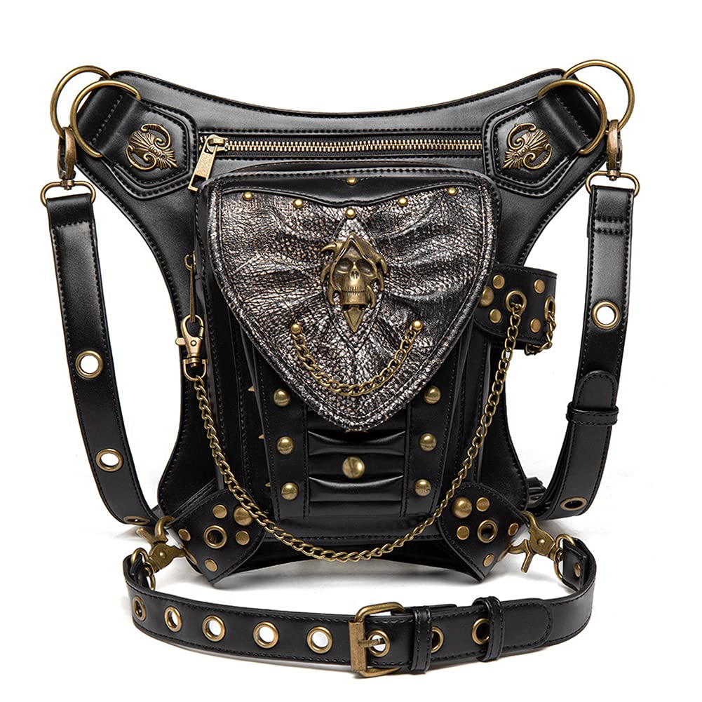 Steampunk nerka skórzana nerka torba na nogę motocykl ramię crossbody torebka biodrowa kabura pasek torebka podróżna wędrówki sport, Złoty, Jeden rozmiar