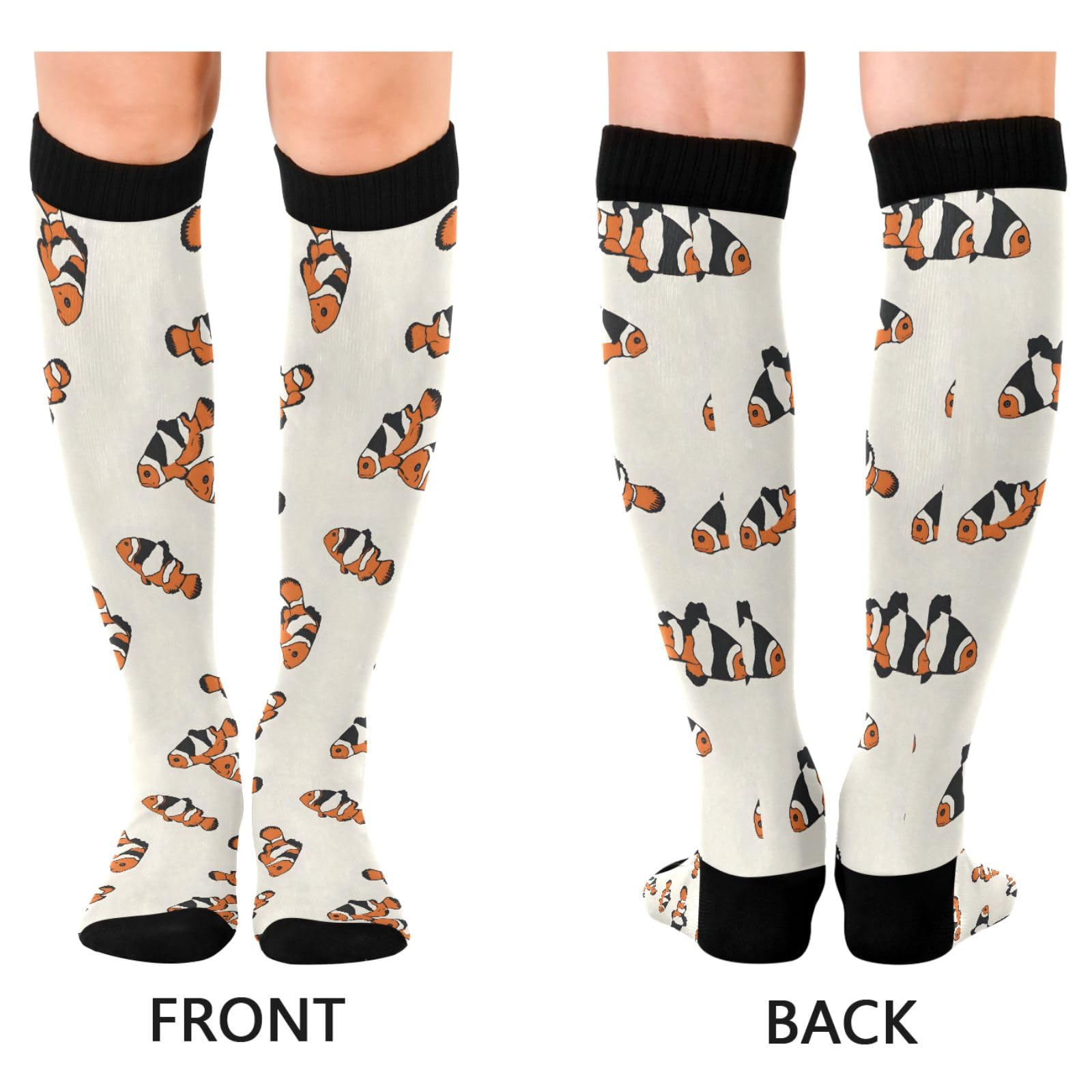 ALAZA Athletic Compression Socks Knee High Socks Stockings for Women Clownfish Cream Running Circulation Sport Football