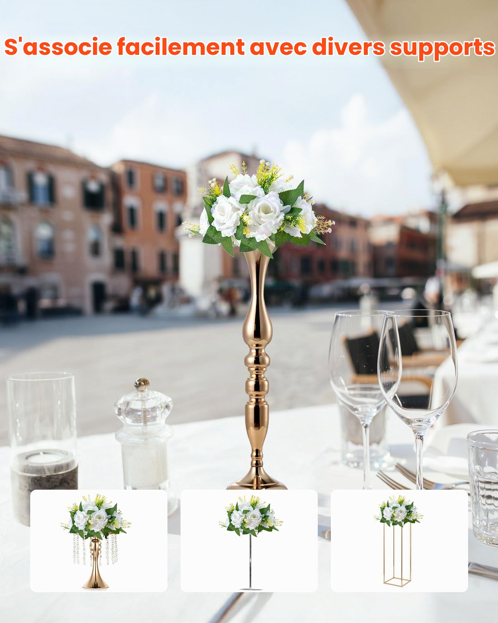 VEVOR Boules de Fleurs Artificielles, Lot de 10, 24 cm, Compositions de Roses Blanches Artificielles, Fausses Fleurs Décoratives pour Centres de Table, Mariages, Saint-Valentin, Décoration d'Intérieur