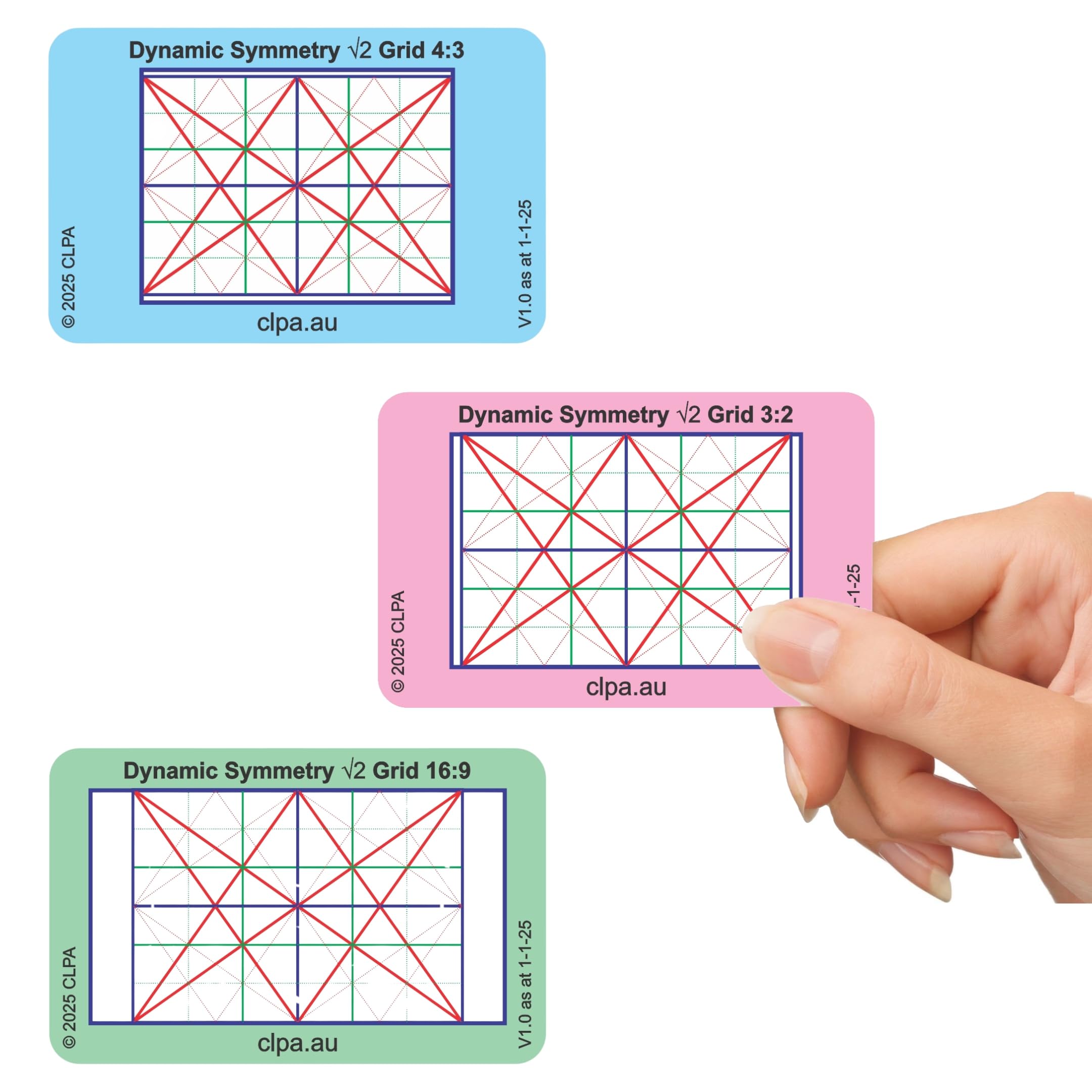 CLPA Dynamic Symmetry Root 2 - Directors and Artists Camera and Drawing Viewfinder: Credit Card-Sized Composition Grids for Video, Photography & Art -