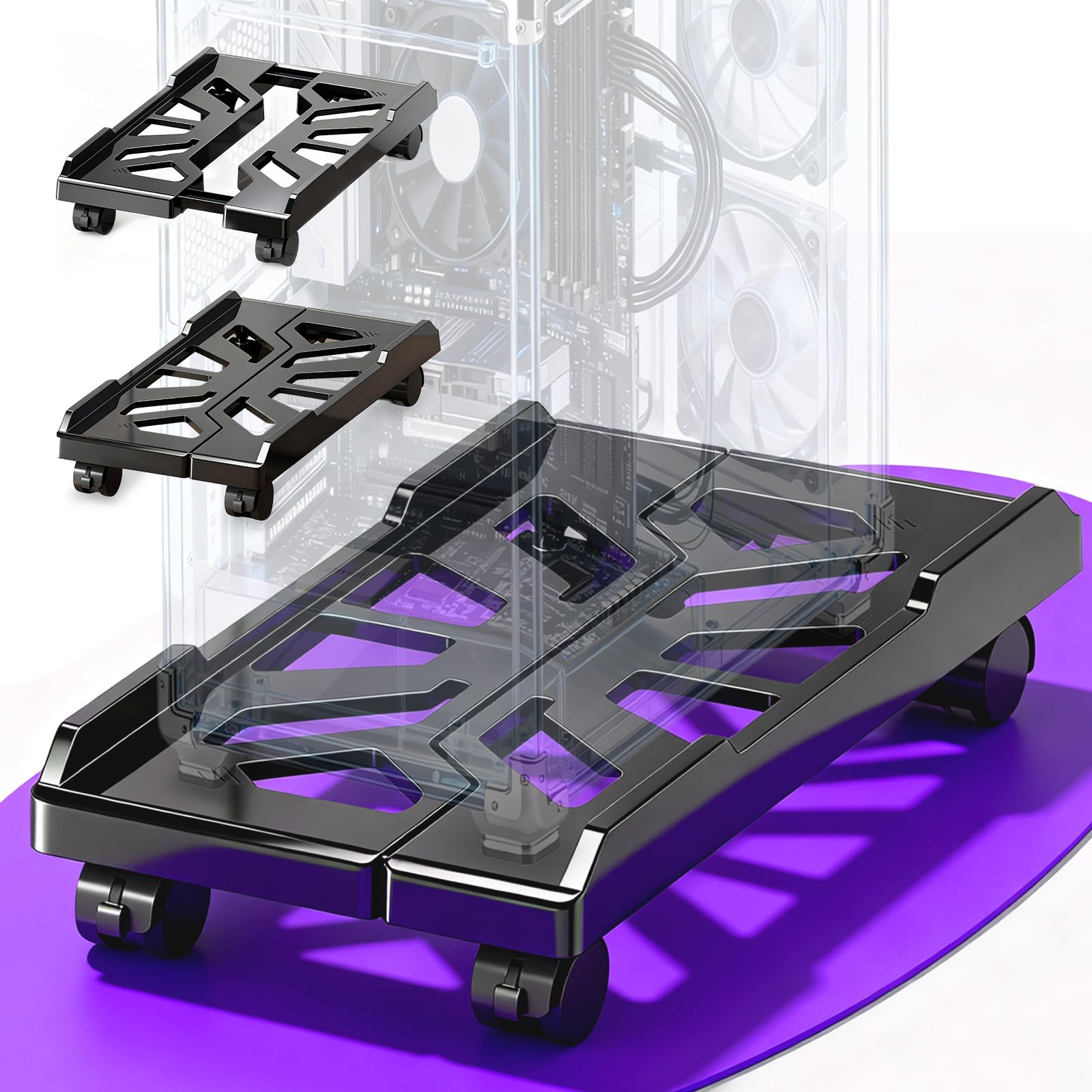 Supporto regolabile per computer, supporto per PC mobile da pavimento con ruote girevoli bloccabili, si adatta alla maggior parte dei PC, supporto per CPU sotto la scrivania per ufficio
