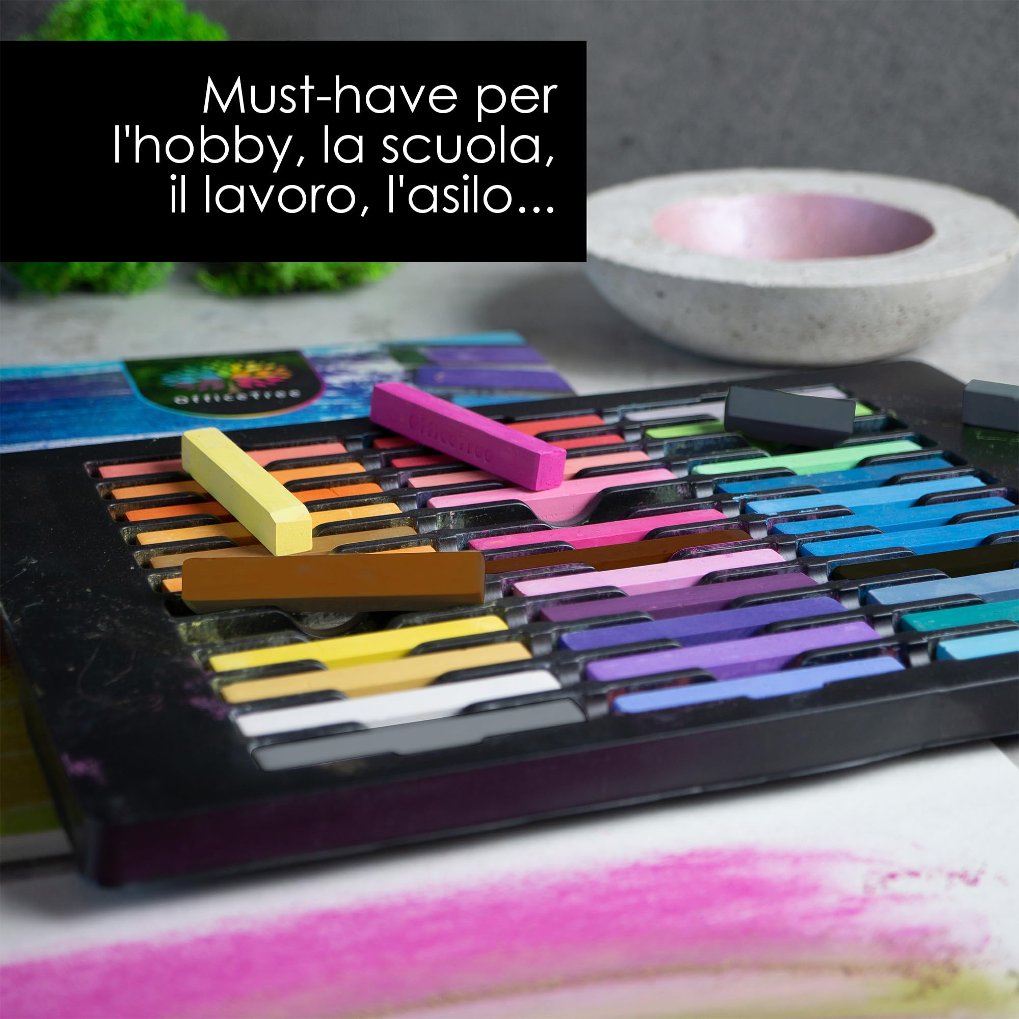 OfficeTree 36 pastelli a gesso per artisti, pastelli morbidi con blocco per schizzi, colori vivaci, set di pastelli