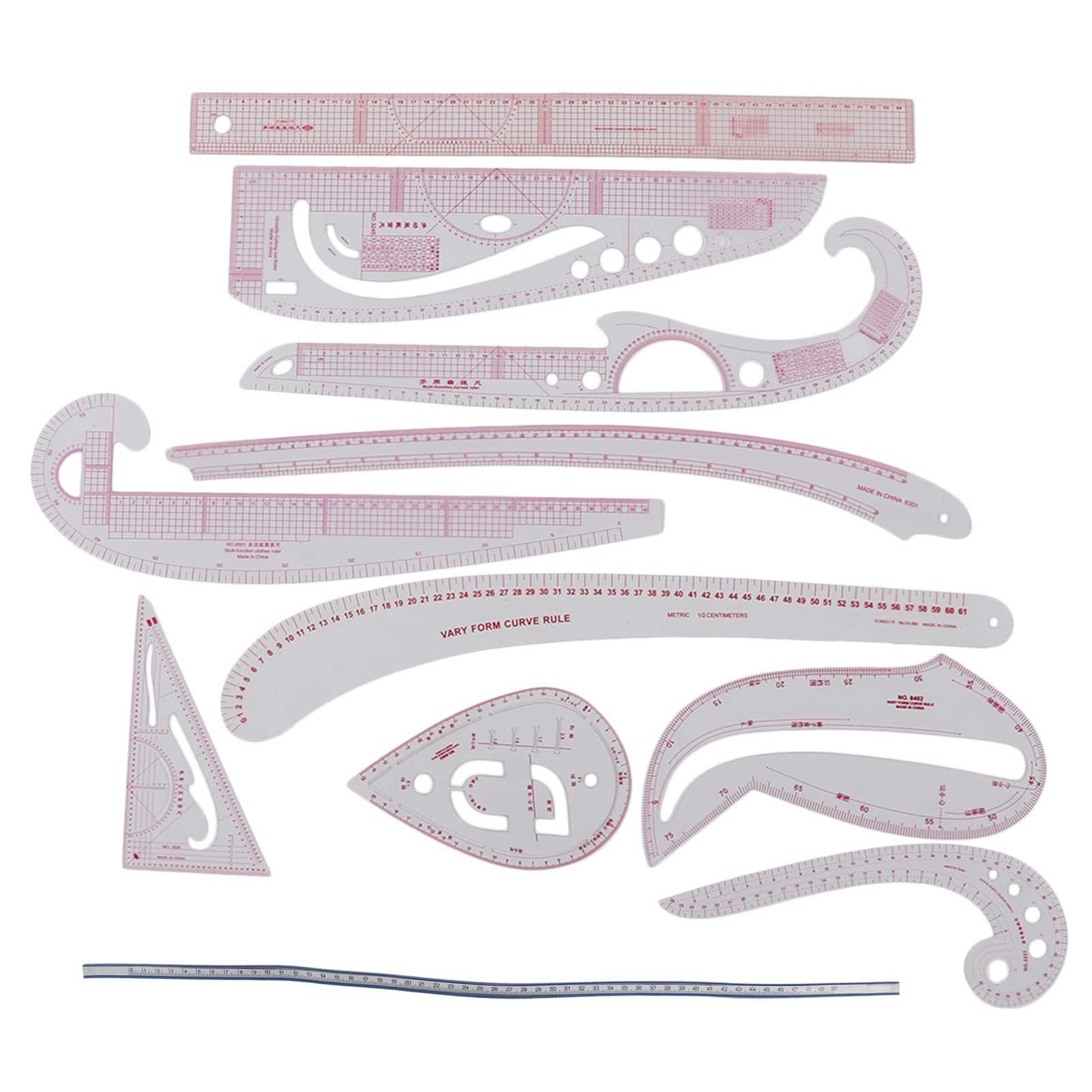 Set di 11 righelli da cucito di alta qualità, multiuso, scala trasparente, strumenti di misurazione ad alta precisione, flessibili, durevoli, in plastica, per quilting, per
