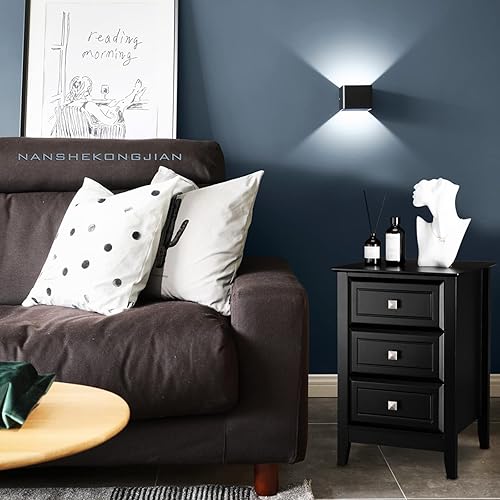 Miniatura 49 de Bonnlo Mesita de noche blanca con 3 cajones, moderna mesita de noche para dormitorio con perillas de metal, mesita de noche de madera, mesa auxiliar