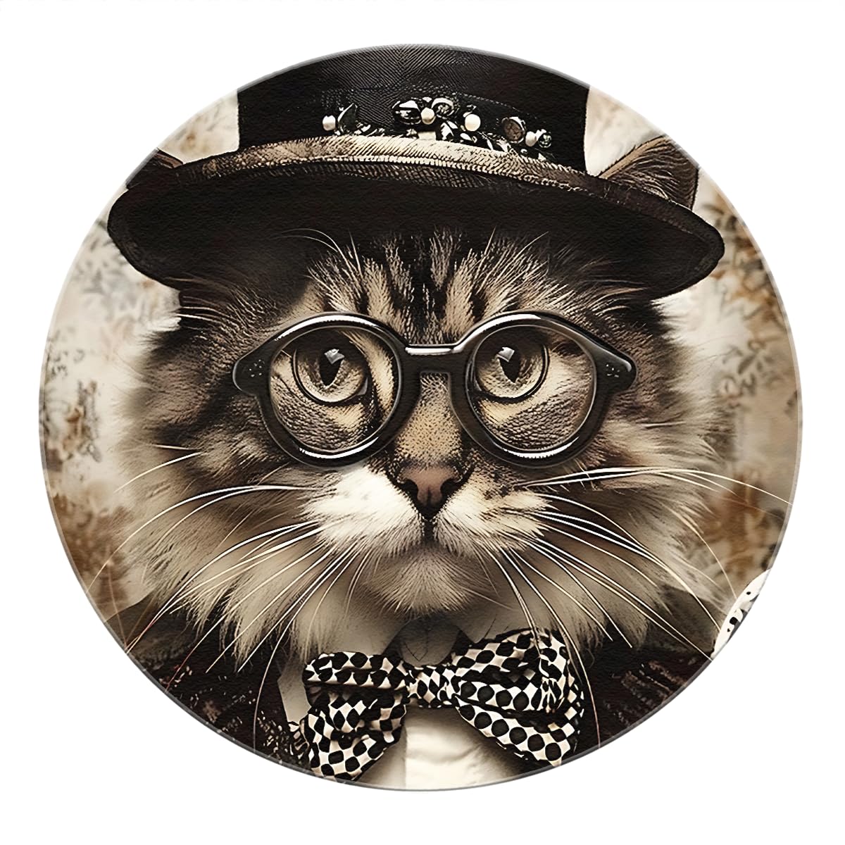 Tapis élégants motif chat gentleman au fini vintage soigné 160cm
