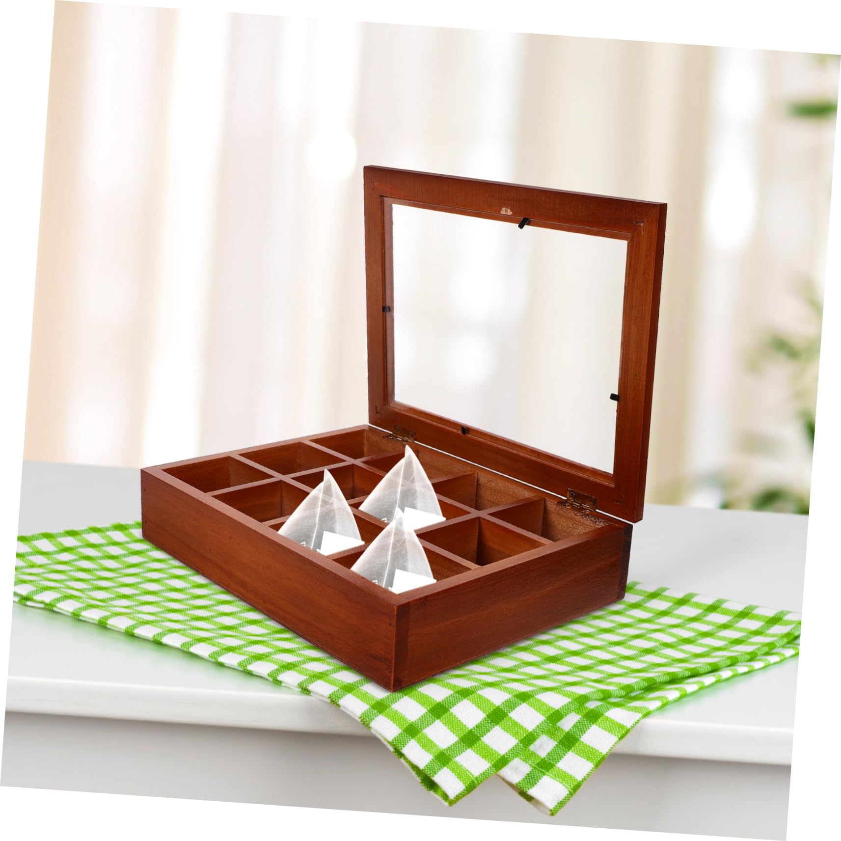 ULTECHNOVO Boîte à Thé avec Couvercle Transparent Rangement Compartimenté Cases pour Sachets de Thé et Sucre Organisateur Multifonction pour Cuisine et Salle à Manger