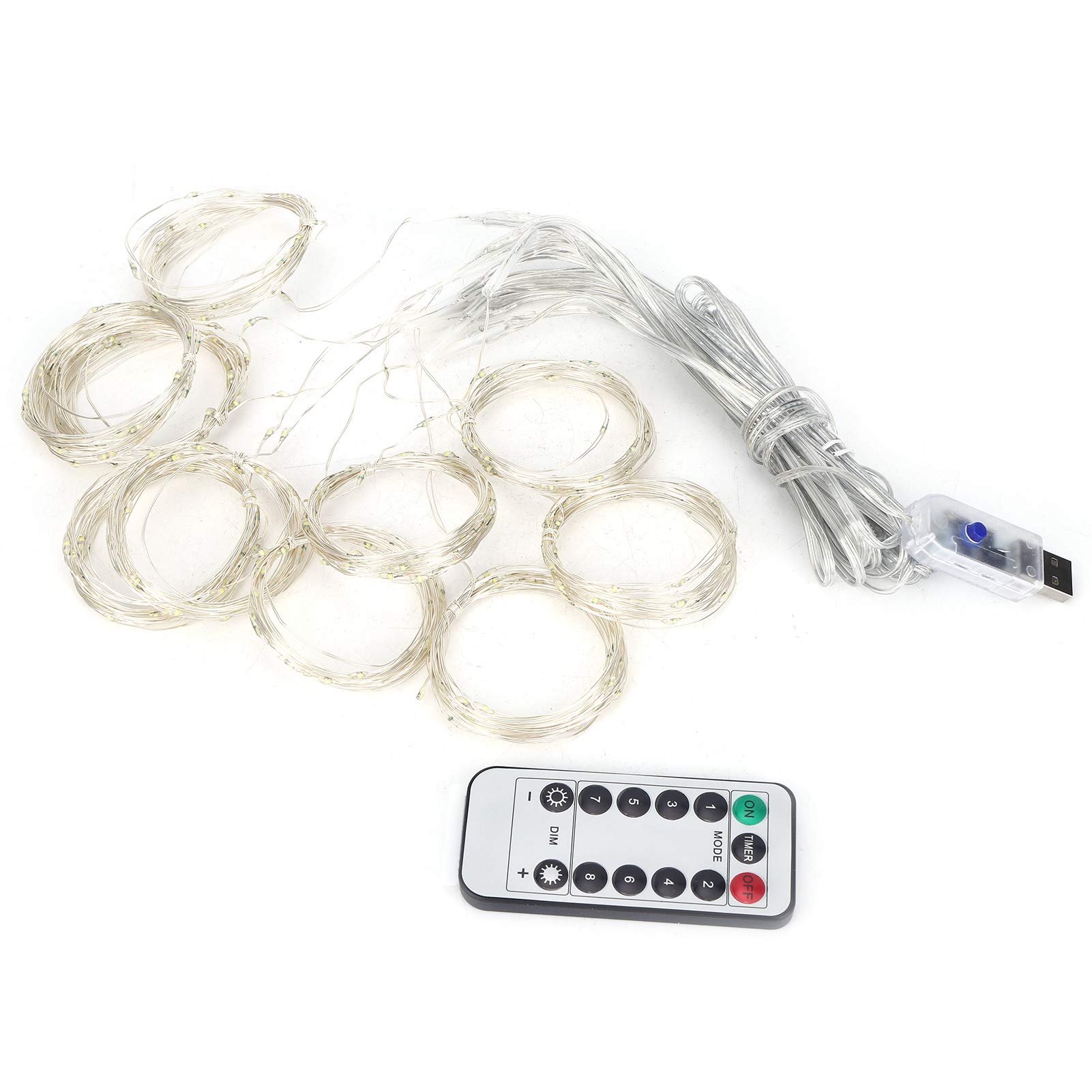 BTER LED String Lights, Curtain Light, Plastic Copper Warm Yellow 8 Mode Remote Control for Shopping Centers Restaurants Decorating Christmas Trees Weddings(Zhengbai)