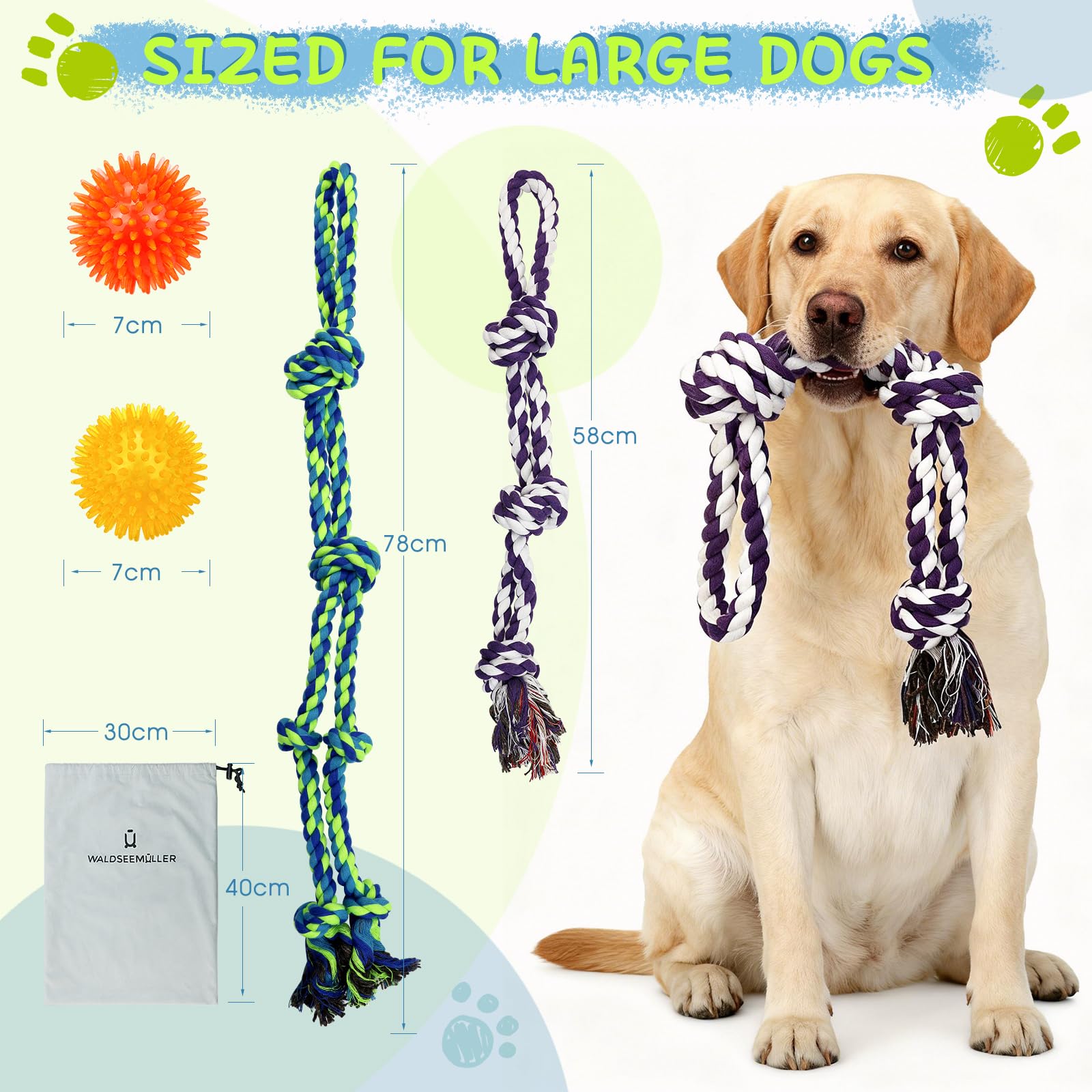 Waldseemüller Set di 4 giocattoli per cani, giochi per cani, giochi interattivi, pallina interattiva, pallina per cani di grossa taglia con una confezione regalo