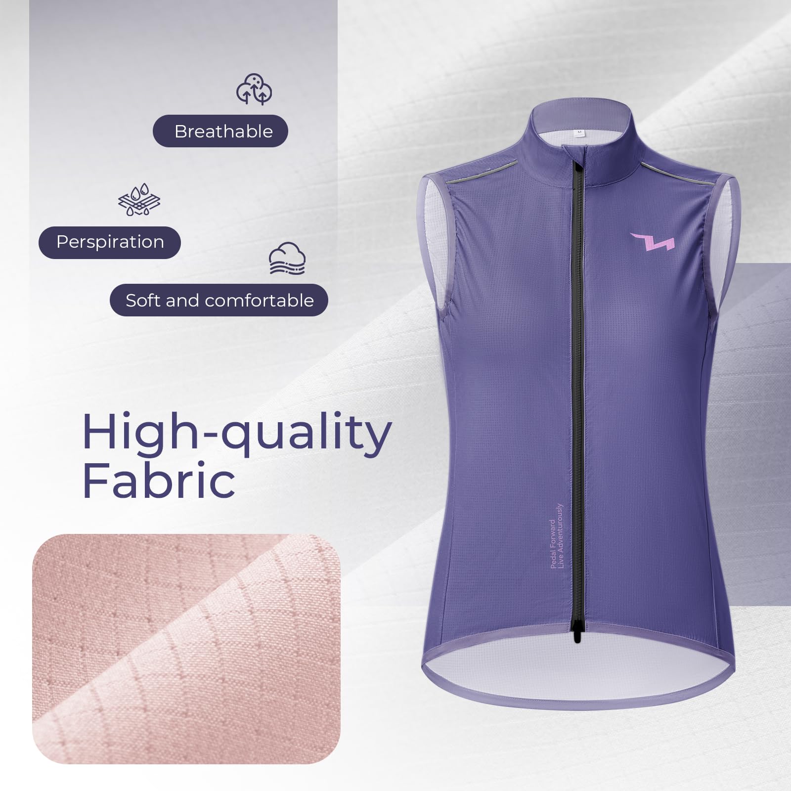 ROCKBROS TVI Gilet de Cyclisme Femme, Gilet Sans Manches Vélo, Veste Coupe-Vent Légère Respirant pour VTT Randonnée, Course à Pied, Golf