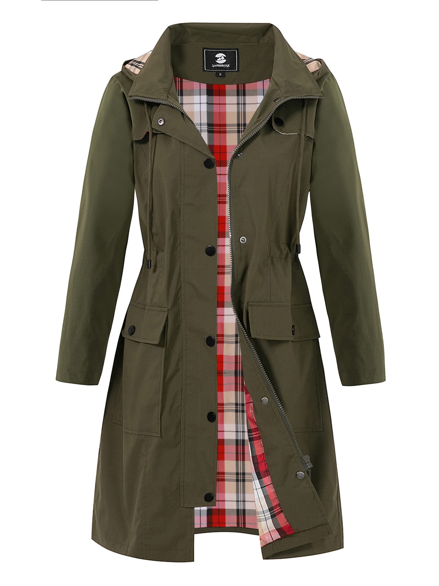 Women's Long Hooded Rain Jacket Outdoor Raincoat Windbreaker