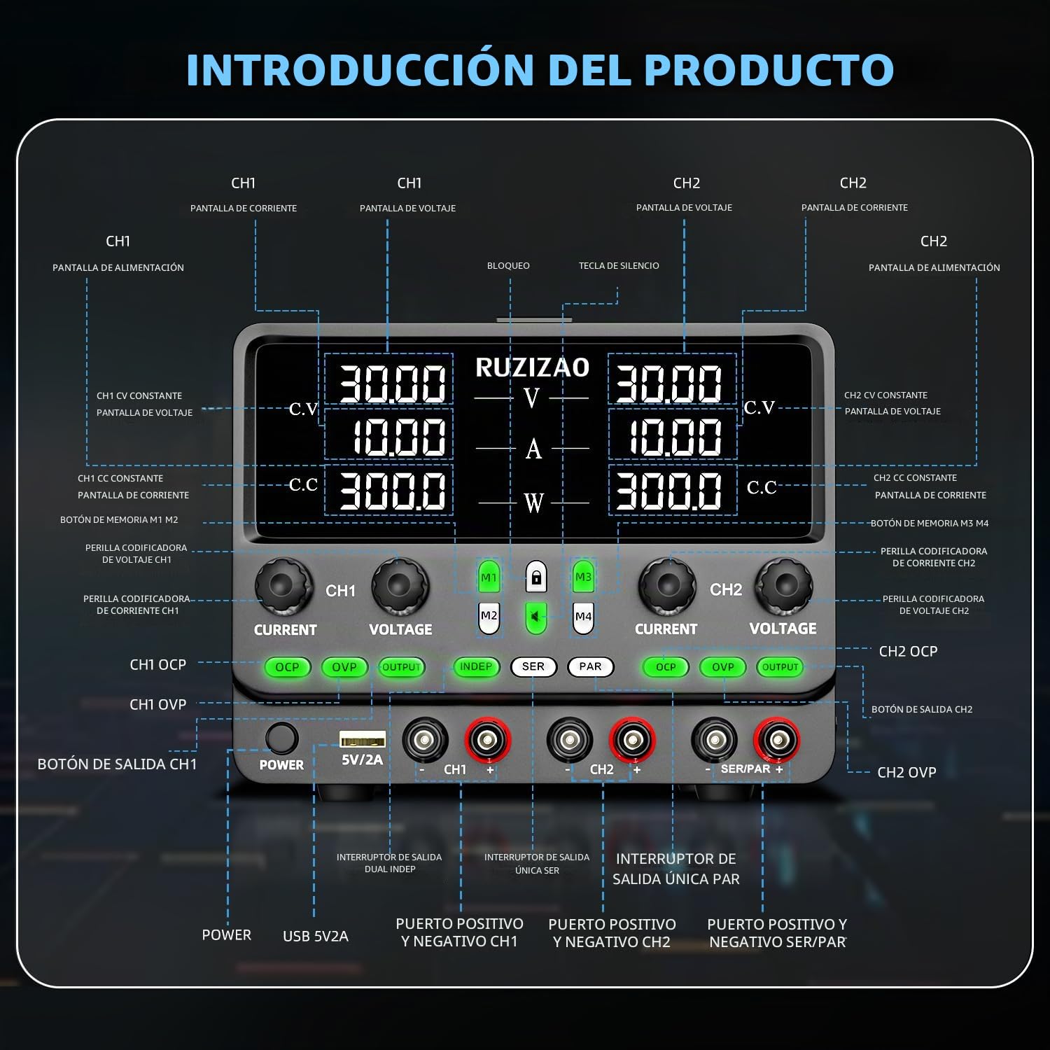 Doble Fuente de Alimentación Regulable: 30V 10A 300W Fuentes de Alimentación de Laboratorio de Banco Serie (60V 10A 600W) Paralelo (30V 20A 600W) OCP OVP Almacenamiento de Memoria