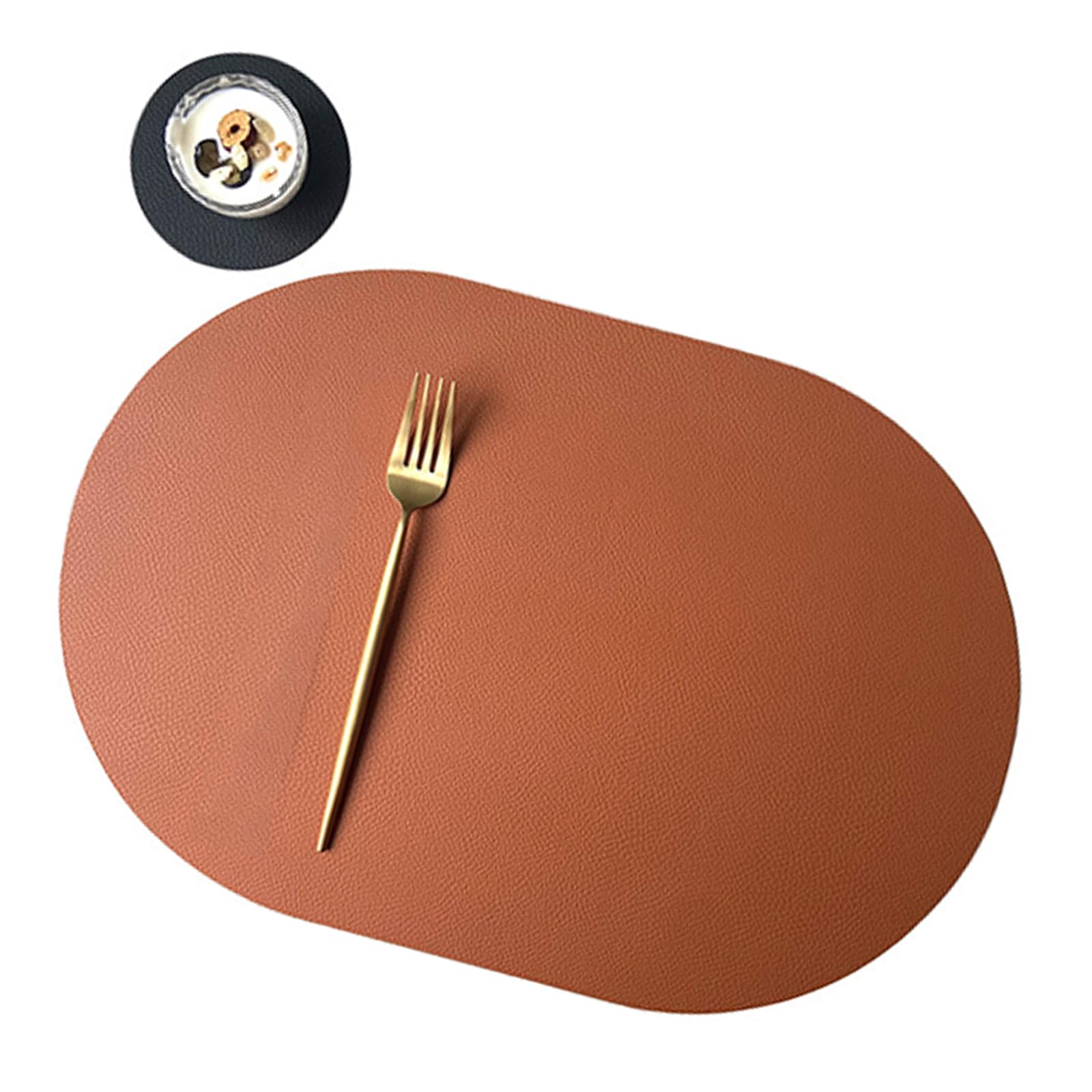 Buxuaaaa Premium PU Leather Placemats & Coasters Set, Oval Spill-Proof Tableware Mats for Commercial/Home Modern Tableware Placemats