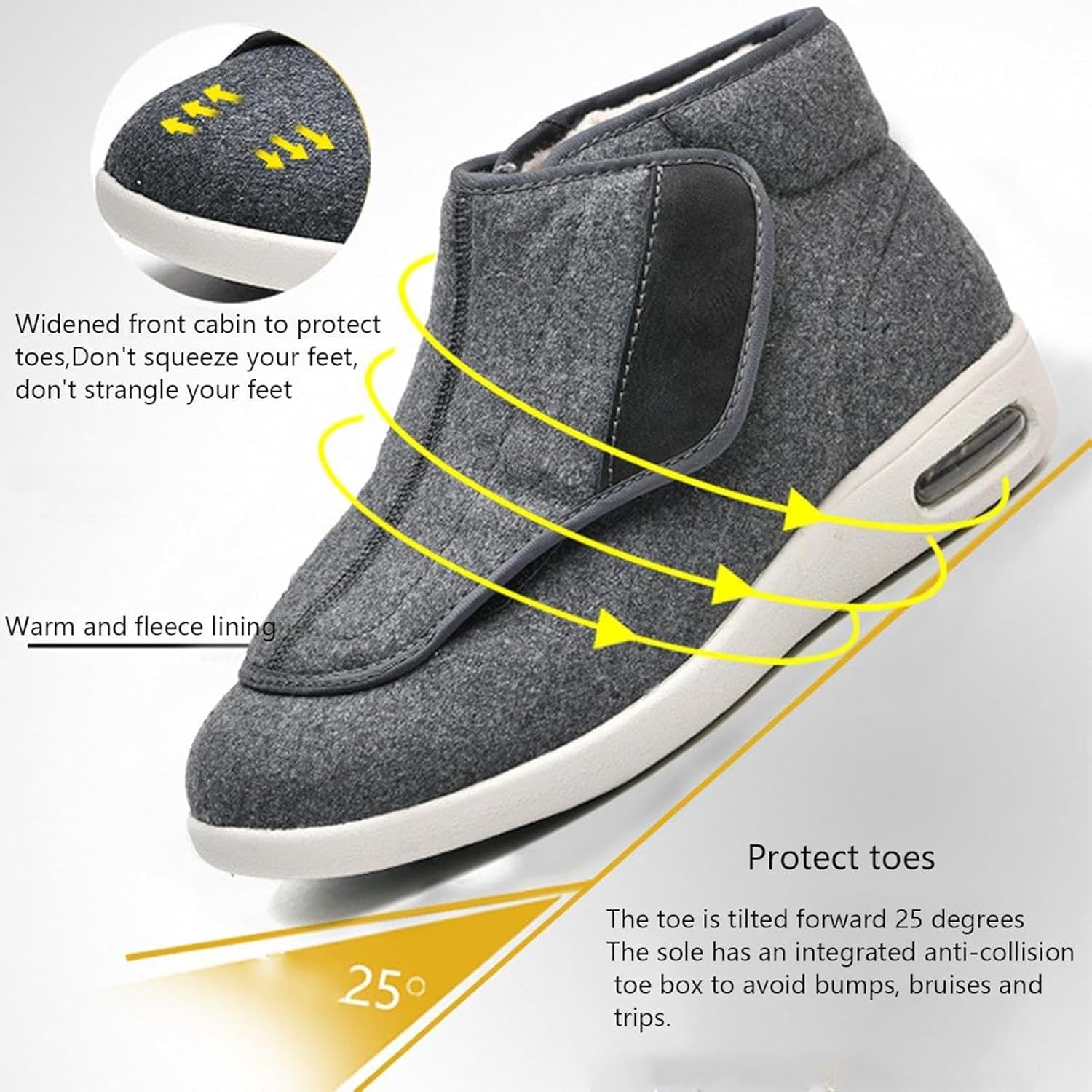 Men’s Diabetic Winter Warm Fleece Boots, Women’s Arch Support Walking Shoes, Adjustable Wide Memory Foam Shoes, Non-Slip Footwear for Arthritis and Swollen Feet