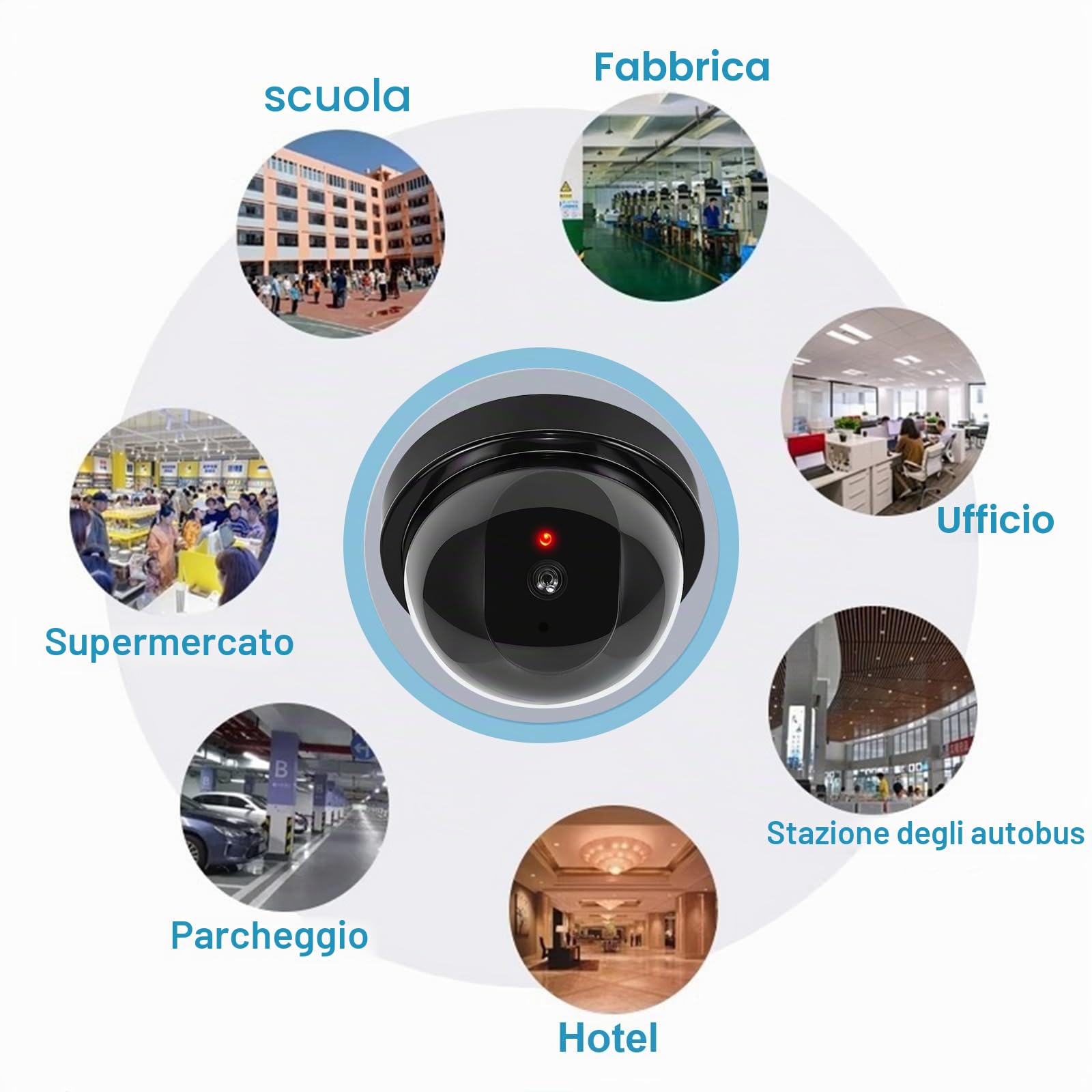 Set di 4 Telecamera finta Interno Energia Solare Videocamera Antifurto con LED Rosso CCTV d'Imitazione
