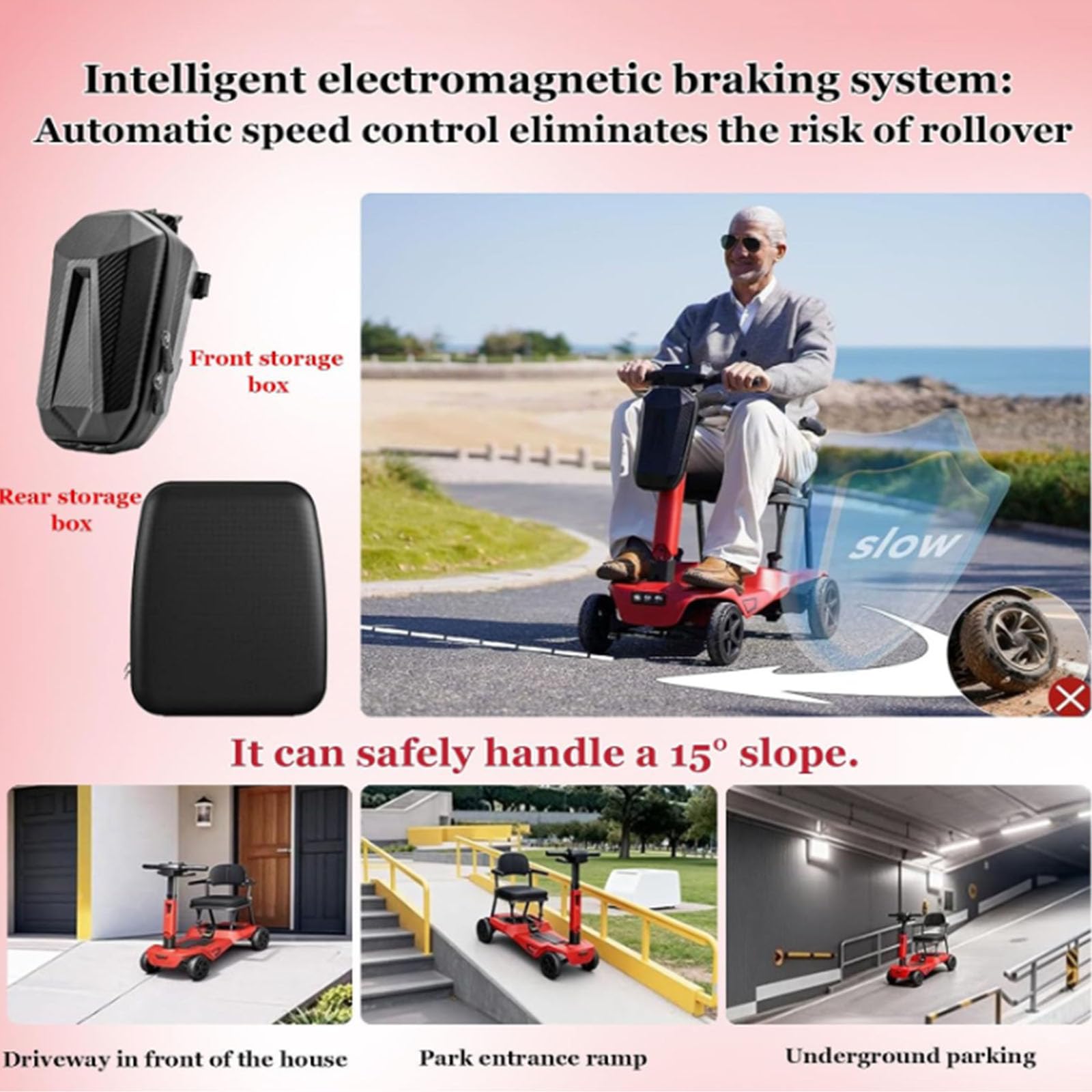 BCBKD Scooters De Movilidad para Adultos,Scooter De Movilidad Plegable Y Ligero De 4 Ruedas, Equipado con Freno Electromagnético,para Personas Mayores, Adultos Y Personas con Discapacidad,8AH
