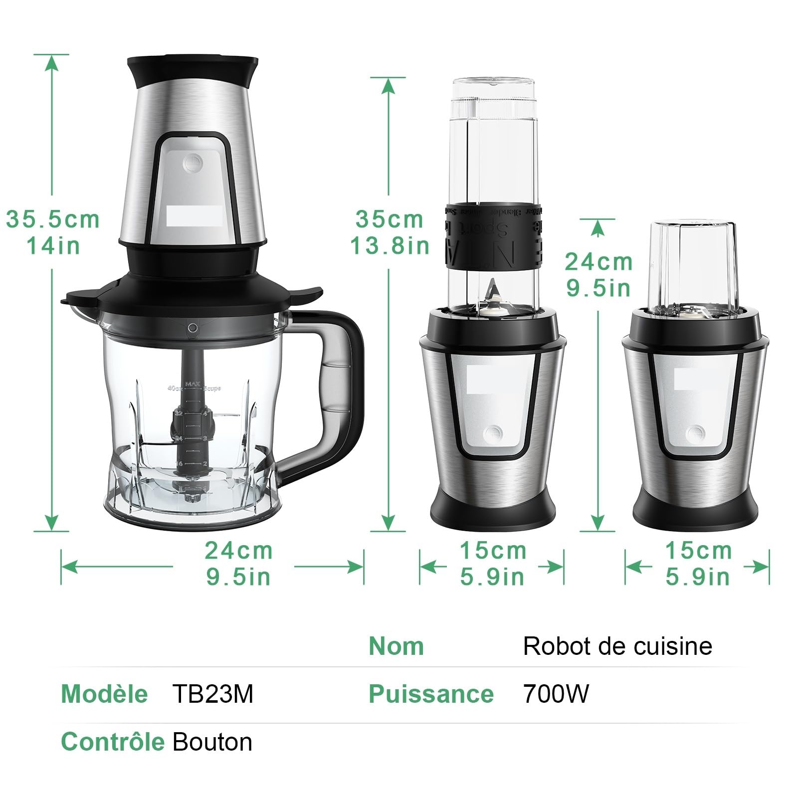 3-częściowy Wielofunkcyjny Robot Kuchenny 3 W 1 700, Przenośna Sokowirówka, Blender, Osobisty Mikser Do Koktajli, Siekacz Żywności I Młynek Suchych Składników Szybkie Wydajne Miksowanie