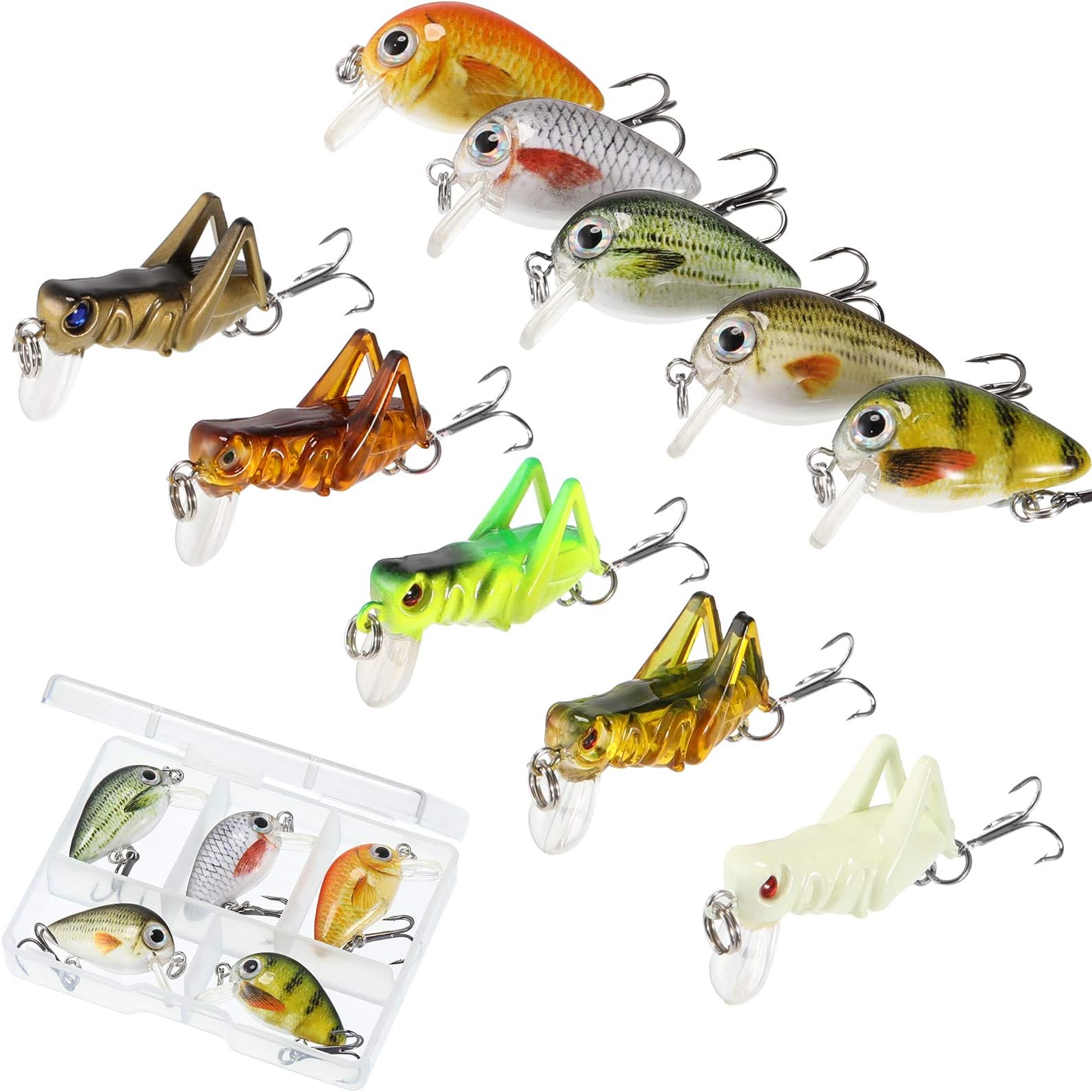 Skylety 10 Pieces Mini Fishing Lures Micro Fishing Hard Baits Crankbaits Panfish Lures Baits Topwater for Freshwater Saltwater Trout Bass Perch with Box Gear Gifts