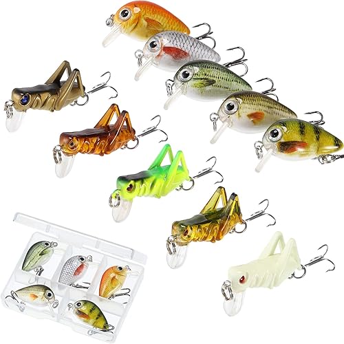 Skylety 10 mini señuelos de pesca micro pesca cebos duros crankbaits panfish señuelos cebos de agua superior para agua dulce y salada, trucha, perca
