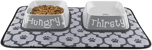Miniatura 8 de Bone Dry Cuenco para mascotas hambriento y sediento, 6.75 x 6.75 x 2, emojis, 2 piezas