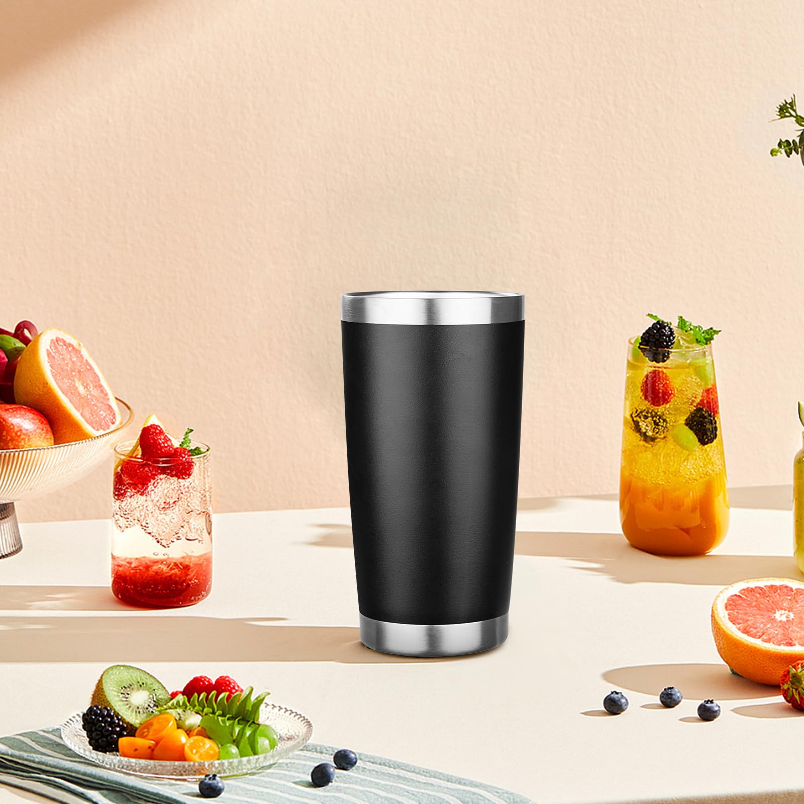 OWS grownups Trinkbecher mit Deckel, Edelstahl, isoliert, Reise-Kaffeebecher, doppelwandig, vakuumisoliert, Wasserbecher, Geschenk für Weihnachten, Damen, Herren, Ihn, Zuhause, Büro, Schwarz, 1 Stück