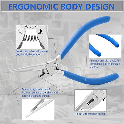 Miniatura 19 de Juego de alicates de punta de aguja, alicates de punta larga de 5 pulgadas para doblar alambre, paquete de 6 alicates de punta de aguja de acero
