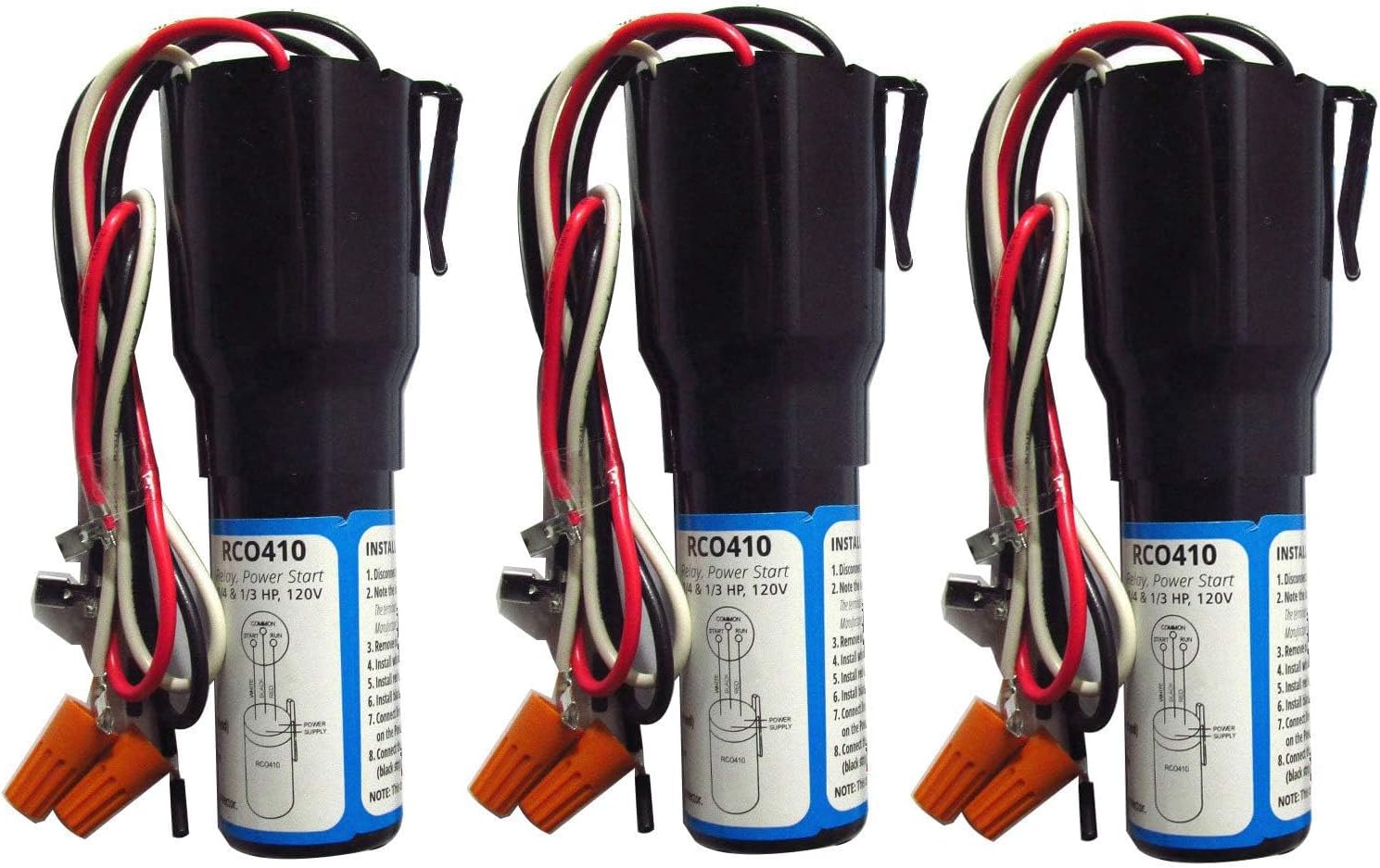 RCO410 3 in 1 Compressor Hard Start Capacitor Kit For Refrigerators & Freezers 1/4-1/3 H.P. 115VAC (3pcs)