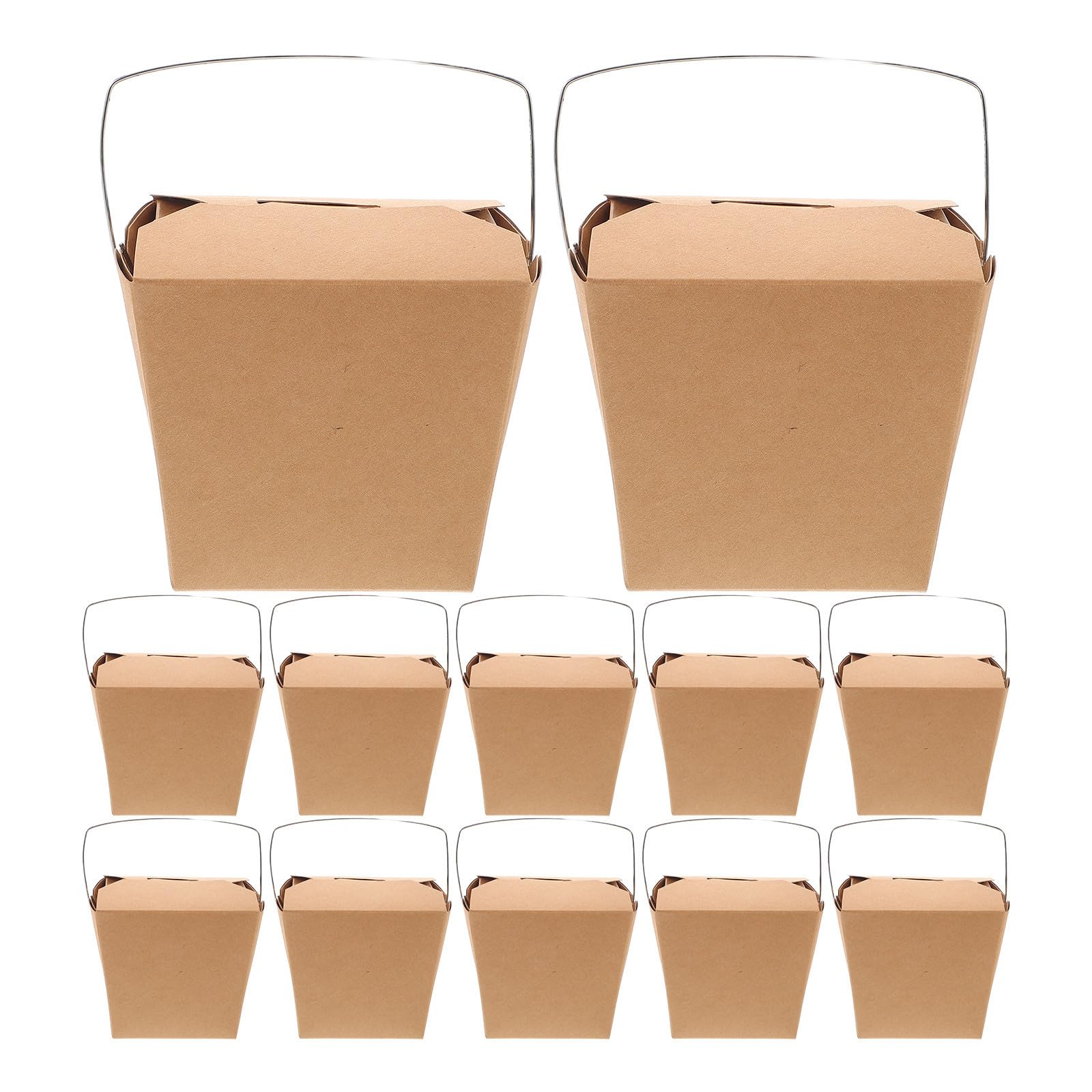 Gatuida 50 Pezzi Scatola per Cibo da Asporto, Chinese Take Out Box con Manico in Filo Metallico, Carta e Ferro, Color Caffè, per Riso Fritto, Pollo Fritto e Patatine, per Studenti