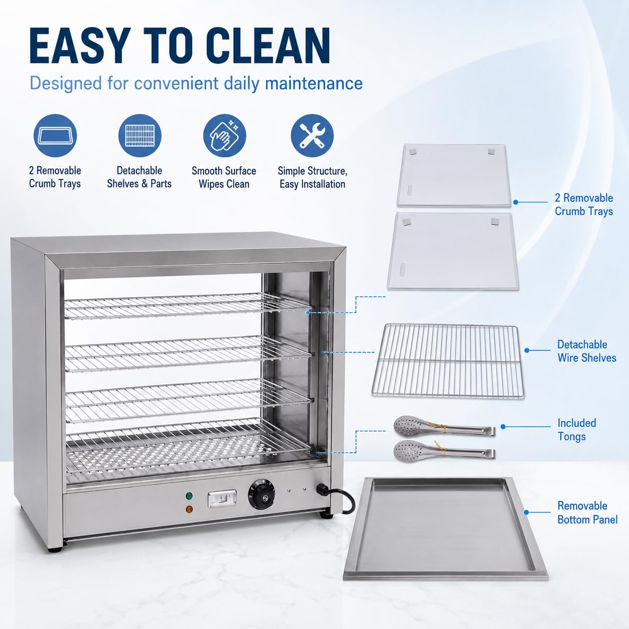 SHZICMY Vitrina para mantener el calor con iluminación, 4 pisos, calentador de alimentos, 800 W, 30-85 °C