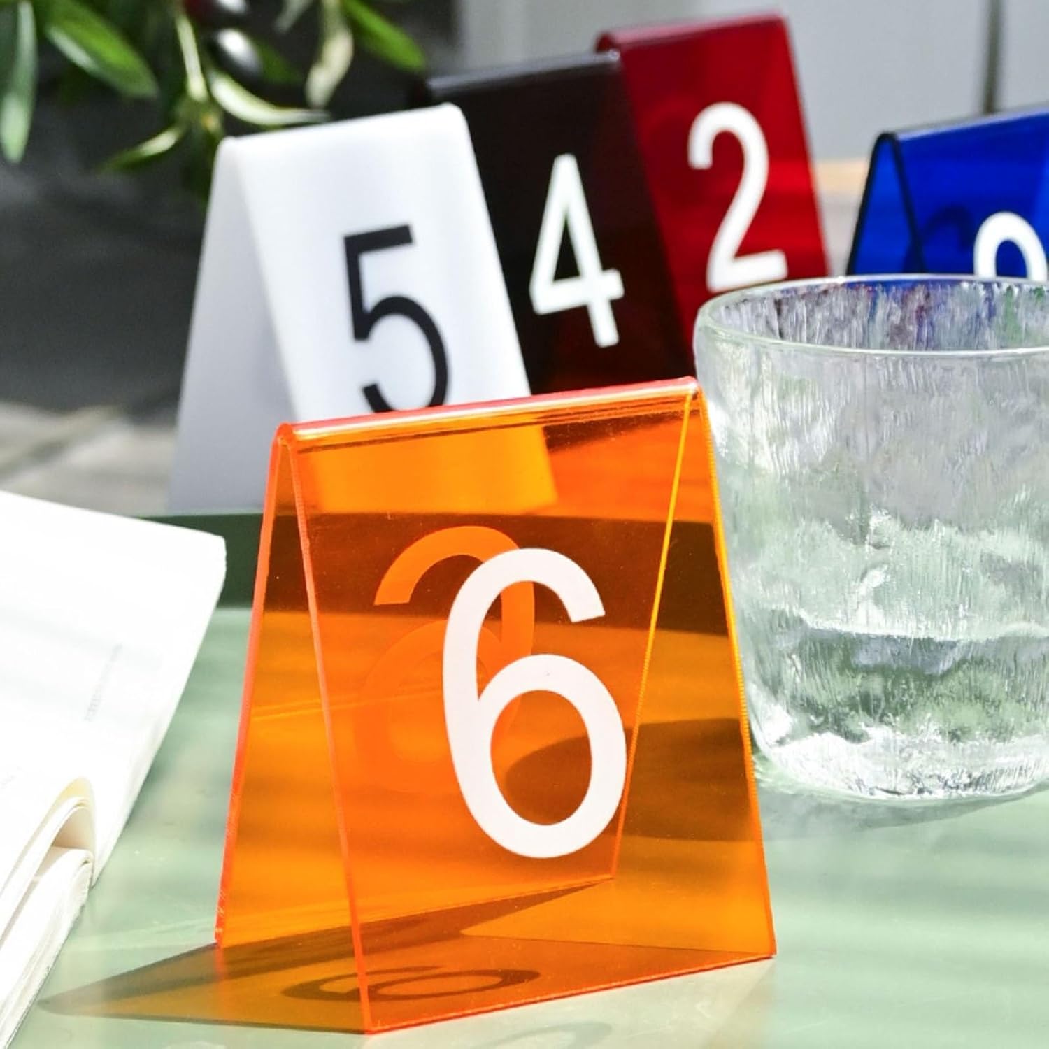 10 Pcs Acrylic Tent Style Table Numbers, Tabletop Sign, Foodservice Restaurant Reserved TableDouble Side Numbered Table, for Cafes, Bars, Party Numbers Cards Signs(Orange,71~80)