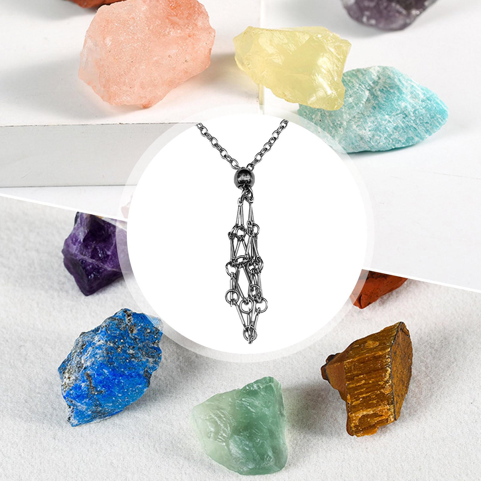 Ceolup Collana con Gabbia di, Collana con Supporto in Pietra di | Ciondolo Porta Pietra di Fai da Te,Collana con Supporto in, Gabbia in Acciaio Inossidabile