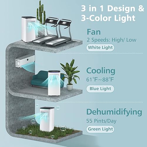 Miniatura 3 de PETSITE Aire acondicionado portátil de 10000 BTU, unidad de refrigeración de CA 3 en 1 con control remoto, deshumidificador, kit de ventana