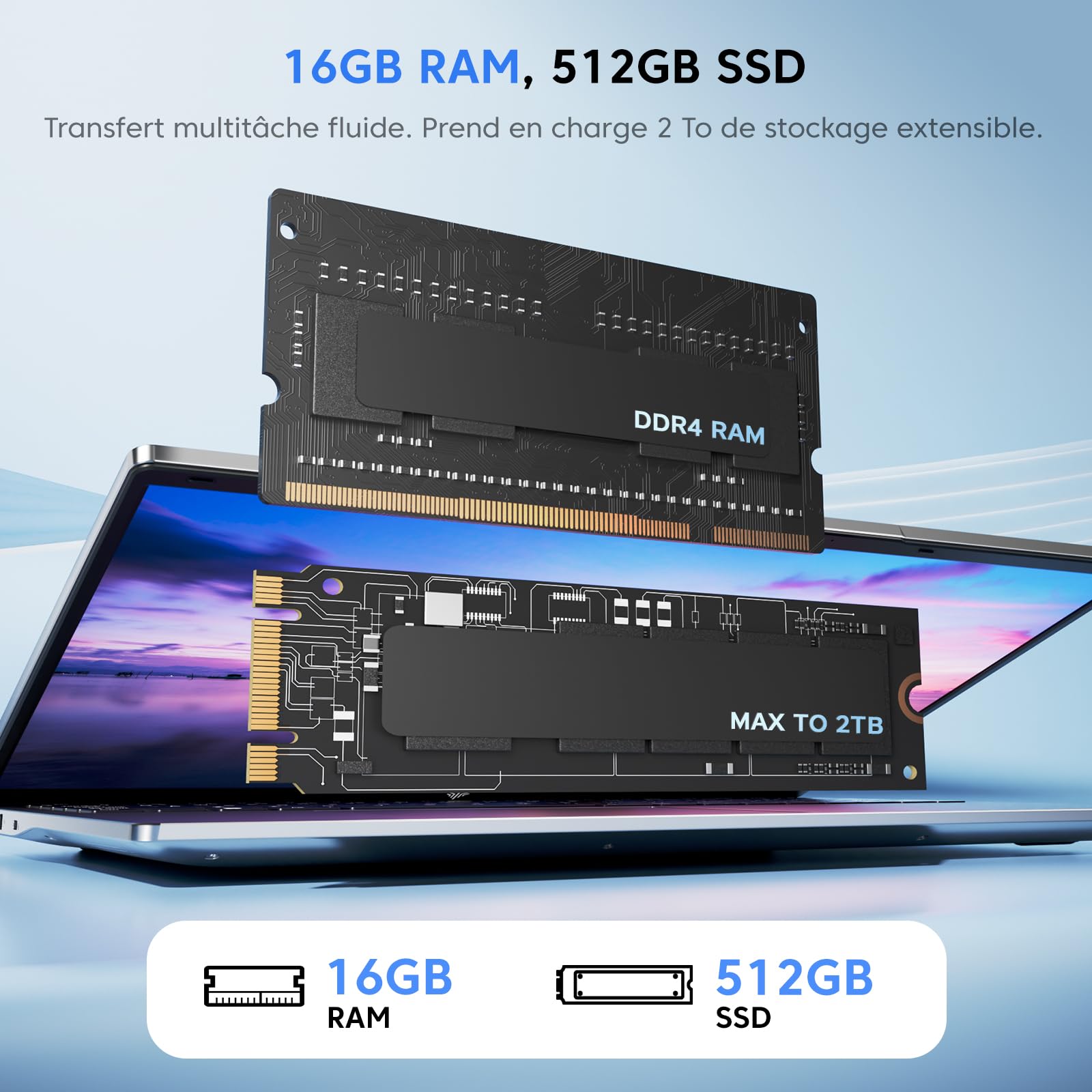 Ordinateur Portable 17,3 Pouces, Pc Portable Avec Fréquence Maximale 3,6 GHz, 16 Go De Mémoire DDR4, SSD 512 Go, Wi-Fi 5 Et Bluetooth 5.0, Batterie 6000 mAh, Idéal Pour Le Bureau Et Le Divertissement