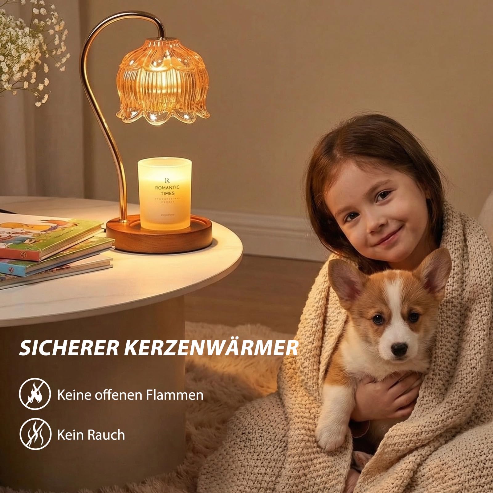 Justup Podgrzewacz świec, kwiatowa lampa do podgrzewania świec z timerem i 2 żarówkami, z regulacją wysokości, elektryczny podgrzewacz wosku, urodziny, Walentynki dla kobiet (brązowy)