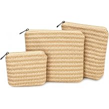 Purse Organizer Pouches, 3 Pack Small Makeup Bags for Purse, PP Straw Makeup Pouch Set, Travel Essentials Pouches, Zipper Organizer Bags for Totes and Handbags