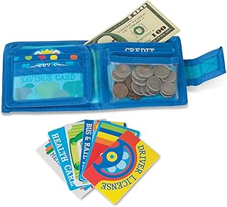 Melissa & Doug Pretend-to-Spend Toy Wallet With Play Money and Cards (45 pcs), Blue - FSC Certified