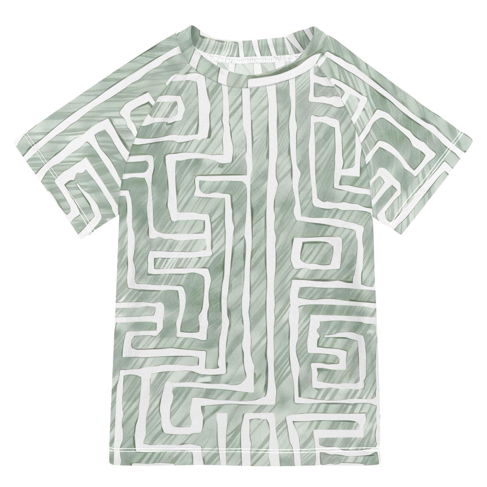ALAZA Boys Swim Shirt Short Sleeve Rash Guard for Boys Girls UPF 50+ Maze Print 9-10T