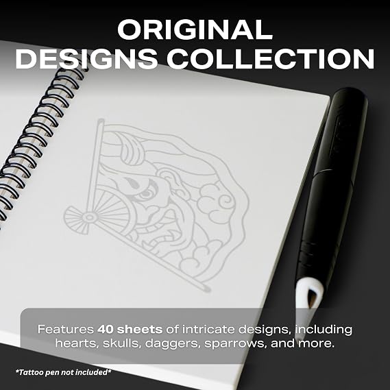 Inlumino Heart Ink Tattoo Practice Coloring Book: American Traditional Spiral Bound Art Book with 40 Designs on 240 GSM Textured Pages Use with Ballpoint Cartridges & Rotary Machines