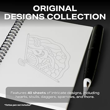 Inlumino Heart Ink Tattoo Practice Coloring Book: American Traditional Spiral Bound Art Book with 40 Designs on 240 GSM Textured Pages Use with Ballpoint Cartridges & Rotary Machines