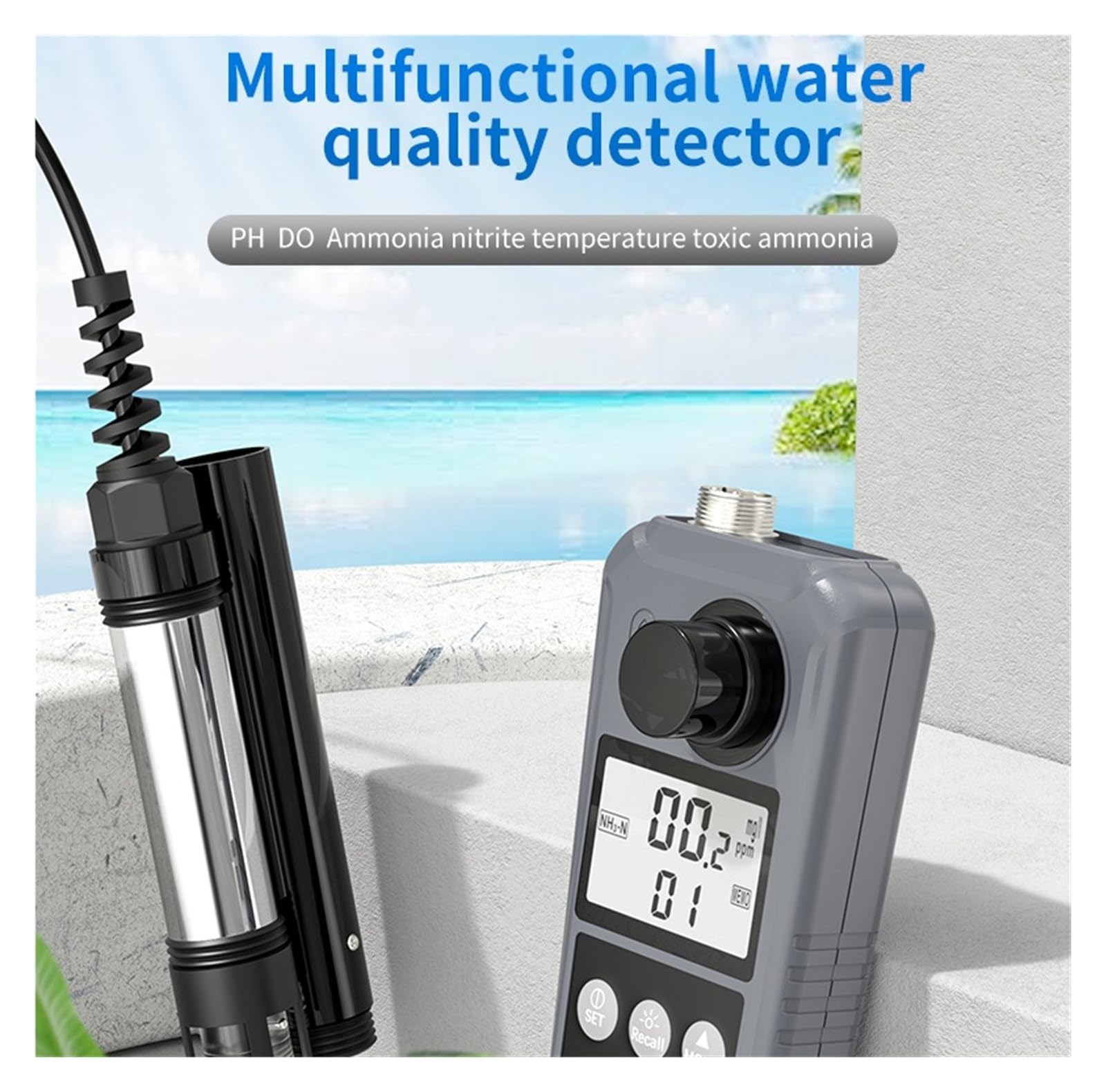 AE86061 Analyseur numérique de qualité de l'eau de laboratoire avec écran rétroéclairé | Mesure de la température, du pH, des nitrites, de l'ammoniaque et de l'azote (écran LCD) pour laboratoire/pisc