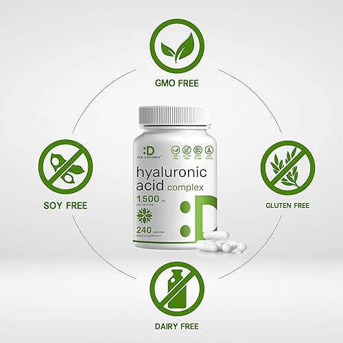 Miniatura 5 de Deal Supplement Suplementos de ácido hialurónico 1,500 mg – 240 cápsulas, con MSM y vitamina C – 95% puro | Sin OMG + HA a base de plantas – Apoya